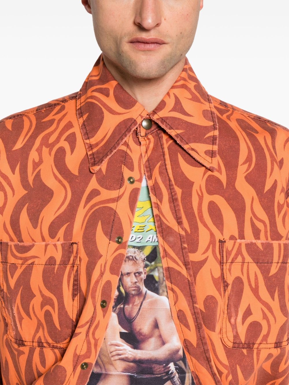 flame-print canvas shirt jacket - 5