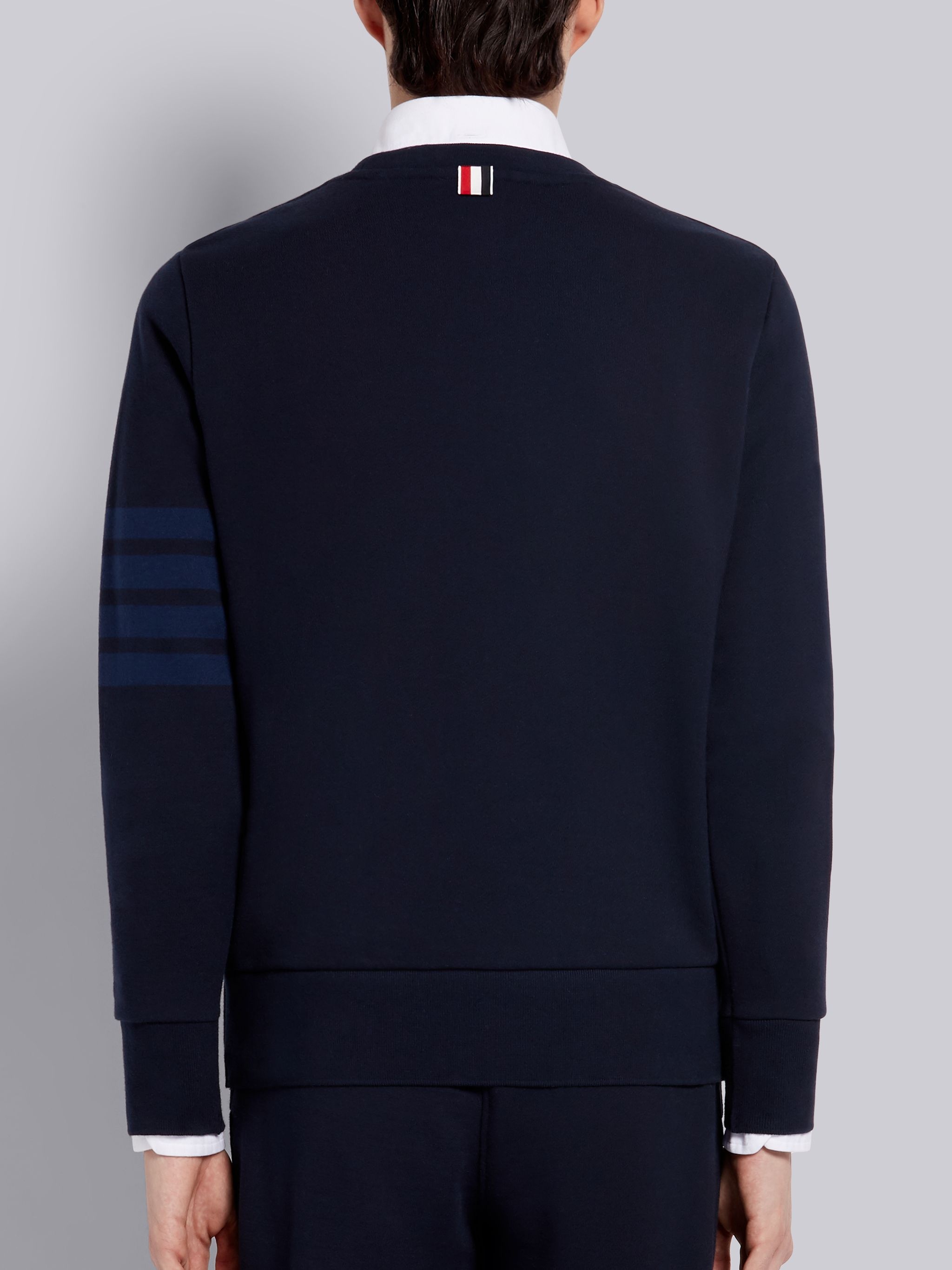 Navy Cotton Loopback Relaxed Fit Tonal 4-Bar Crewneck Sweatshirt - 3