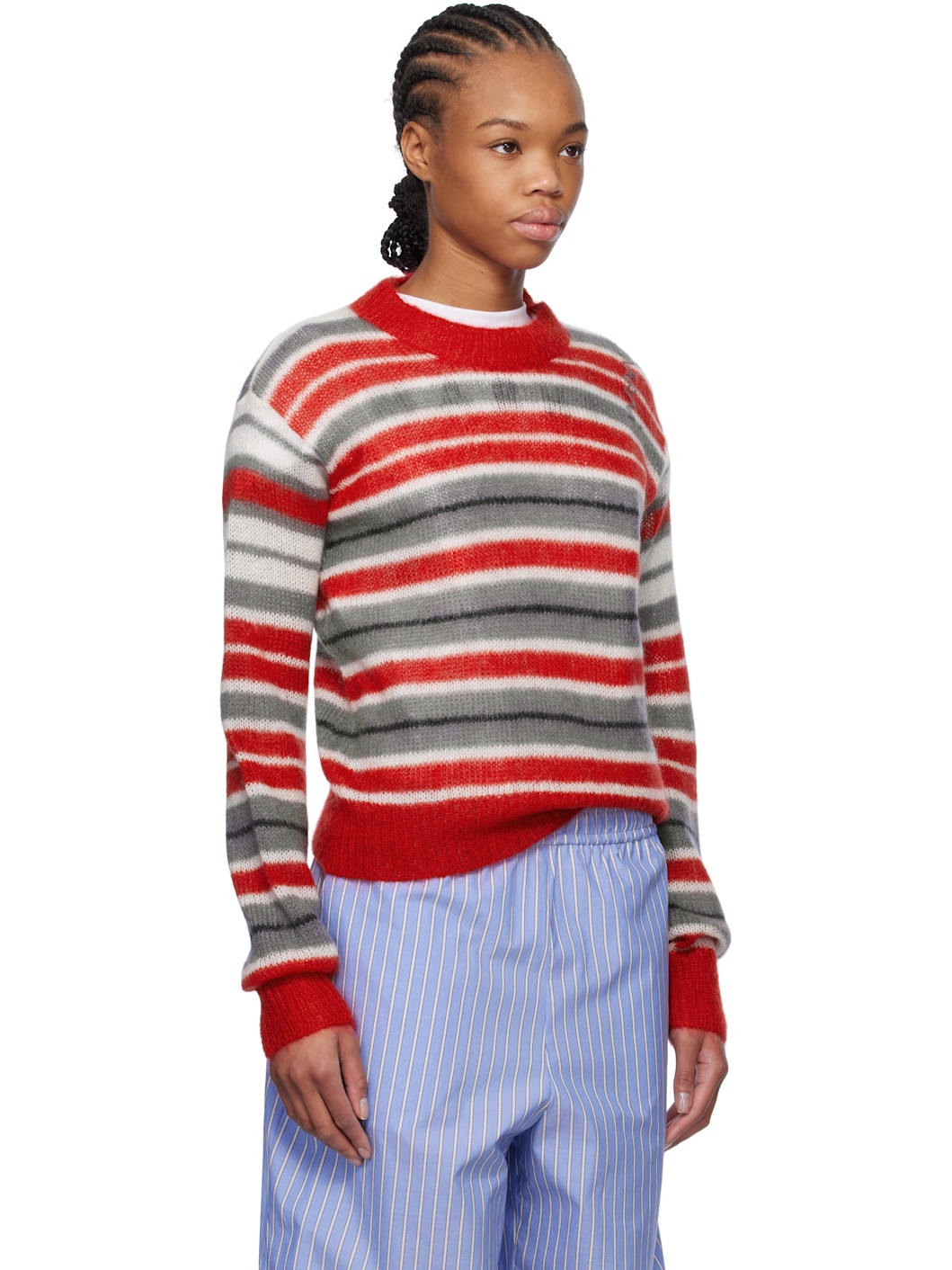 Gray & Red Striped Mohair Sweater - 2