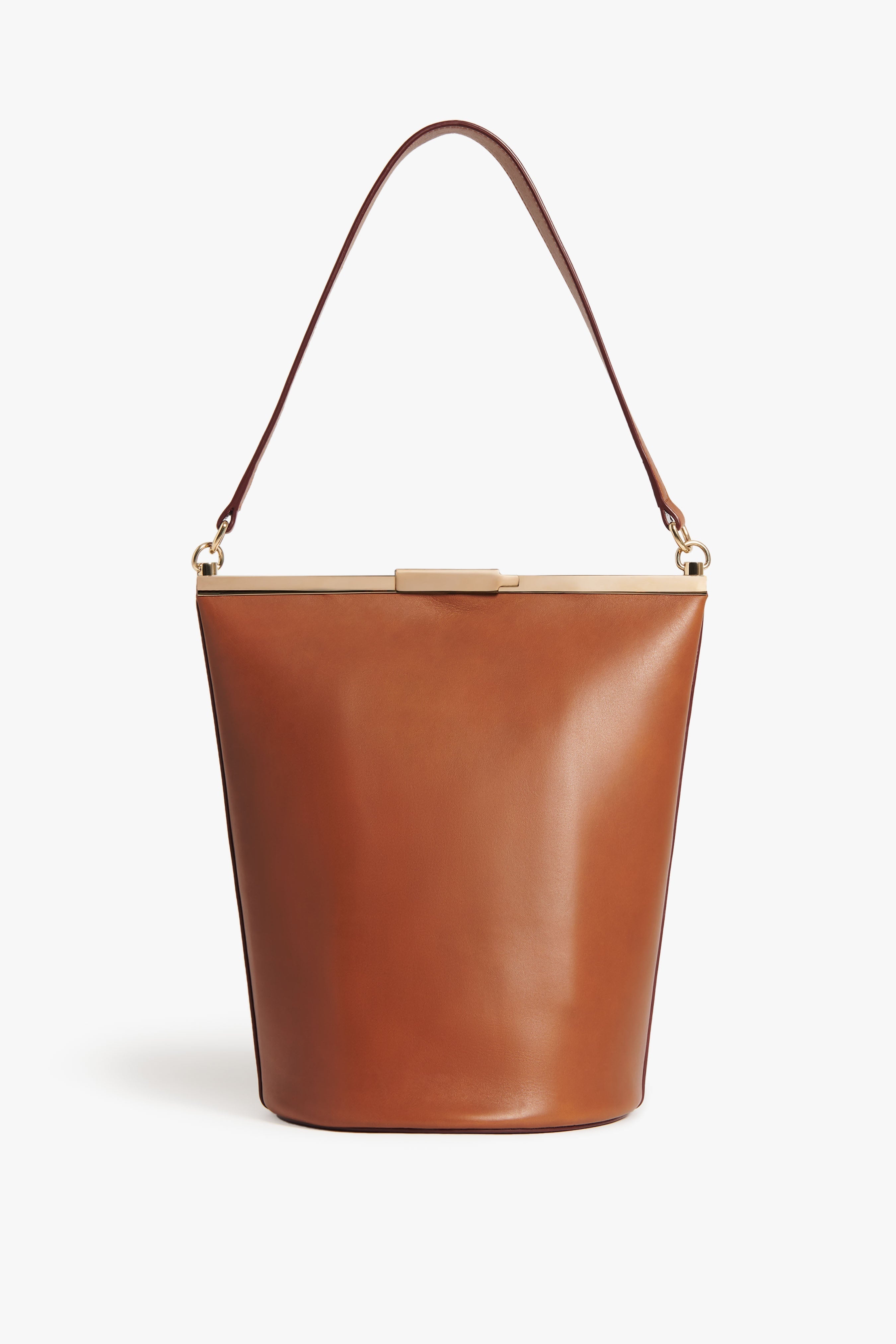Frame Bucket Bag In Cognac Leather - 5
