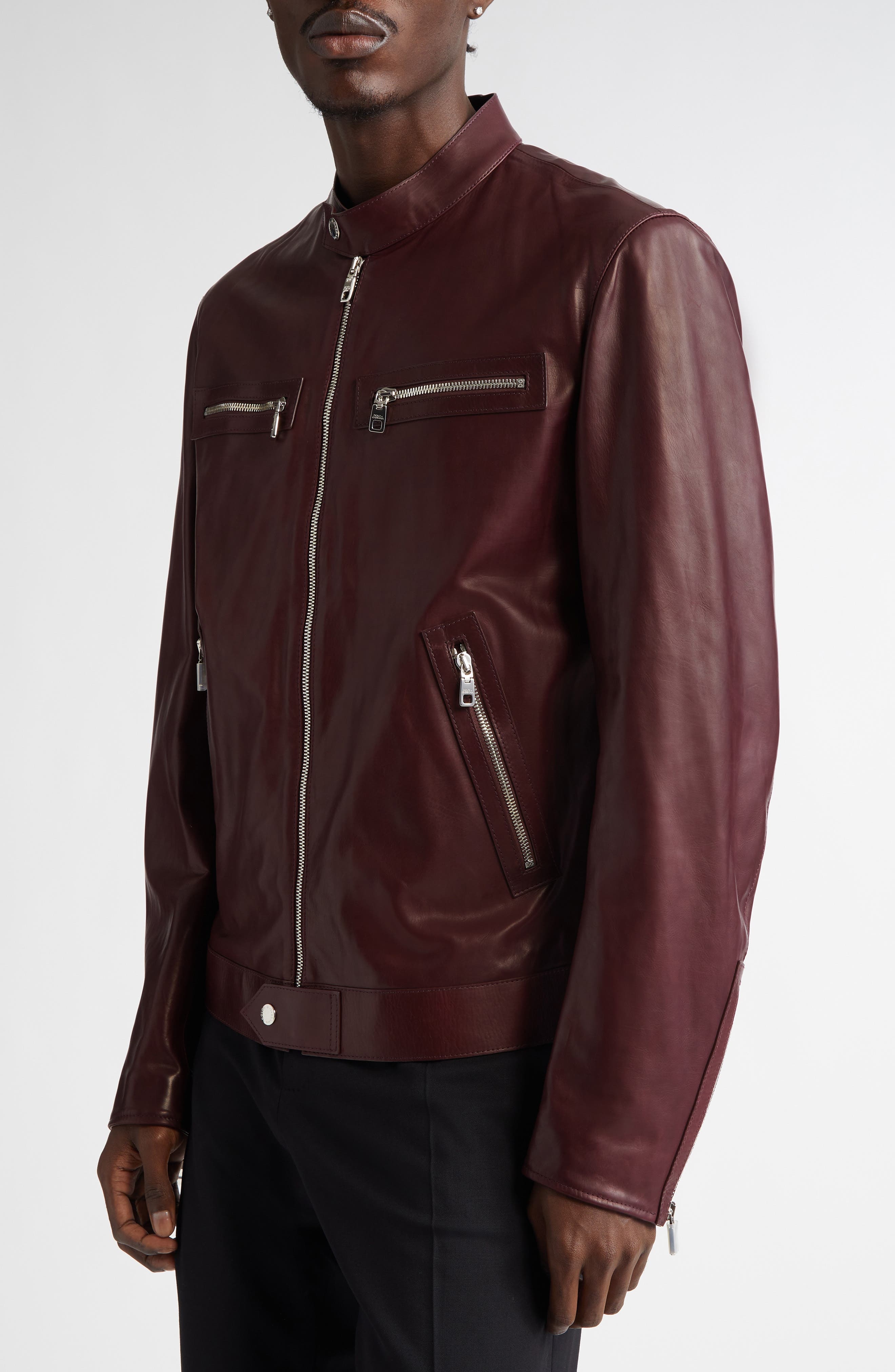 Dolce&Gabbana Leather Biker Jacket in Marrone/Viola Scuro at Nordstrom - 4