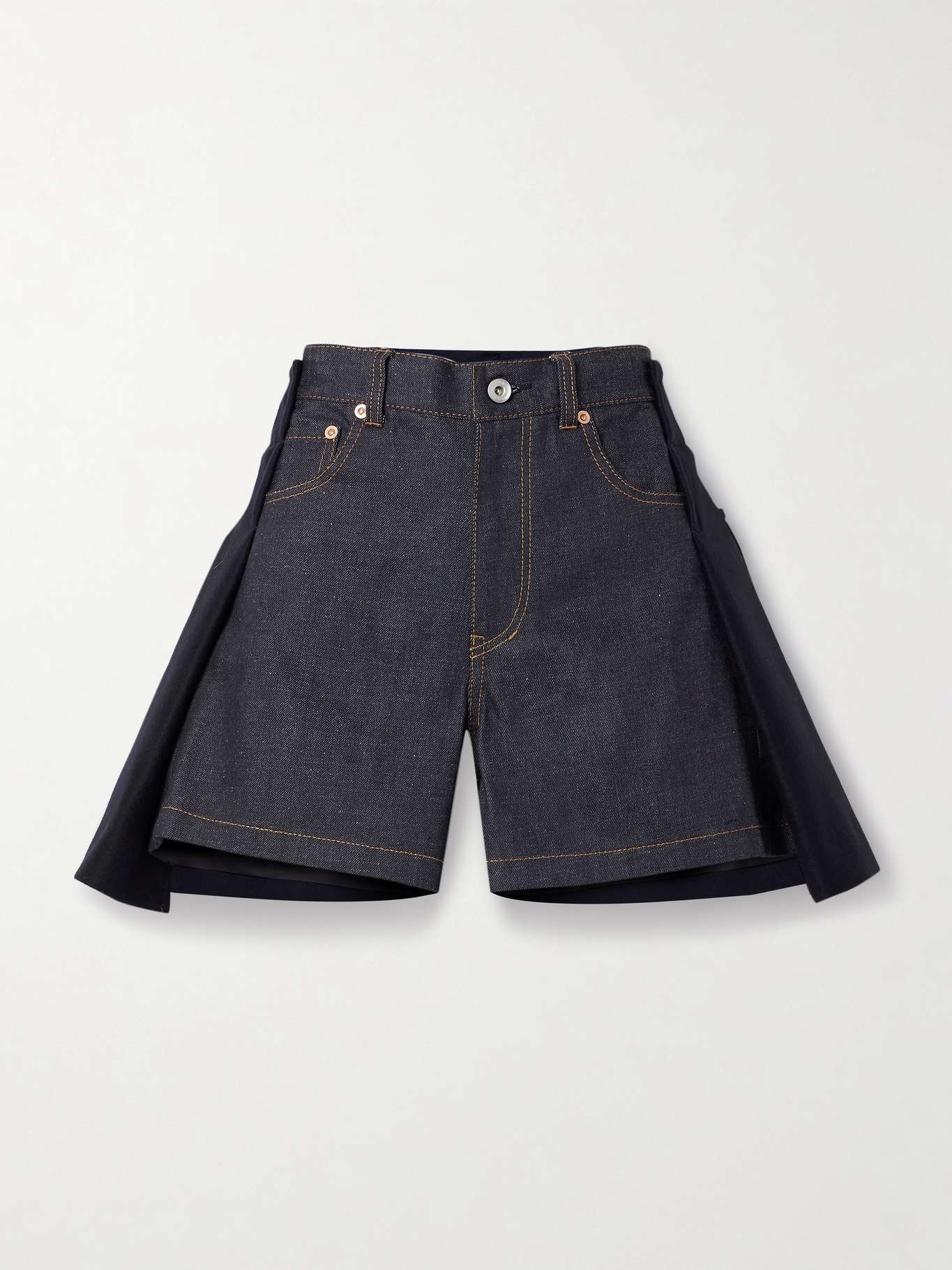 ショートパンツ sacai Wool insert shorts sacai Paneled denim and wool-felt shorts | netaporter