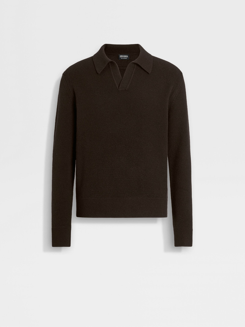 DARK BROWN MÉLANGE 오아시스 CASHMERE POLO SHIRT - 1
