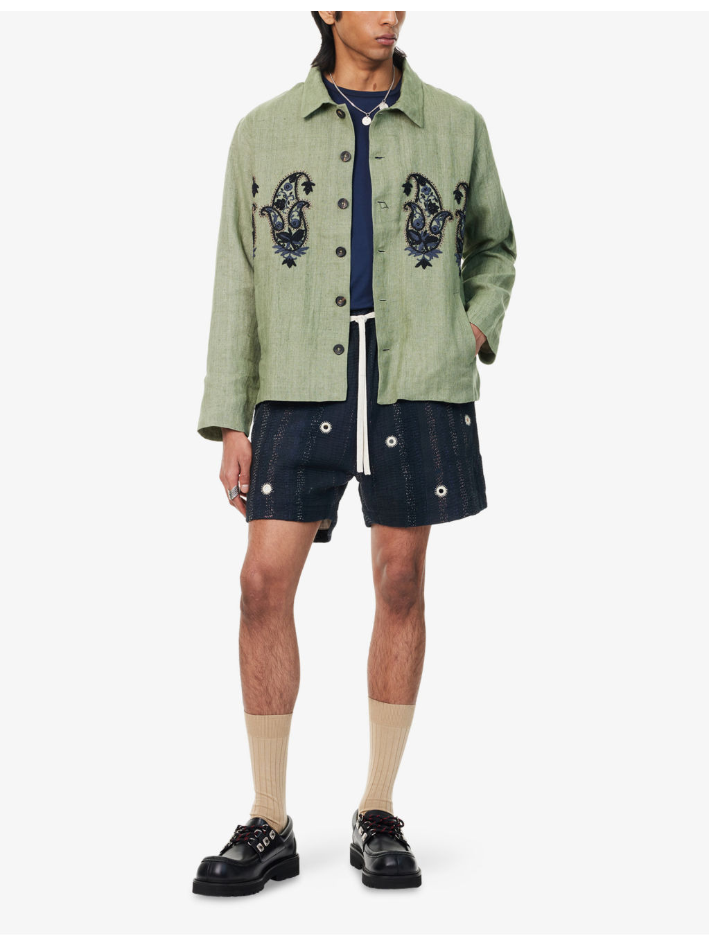 Embroidered Cropped Linen Jacket - 2