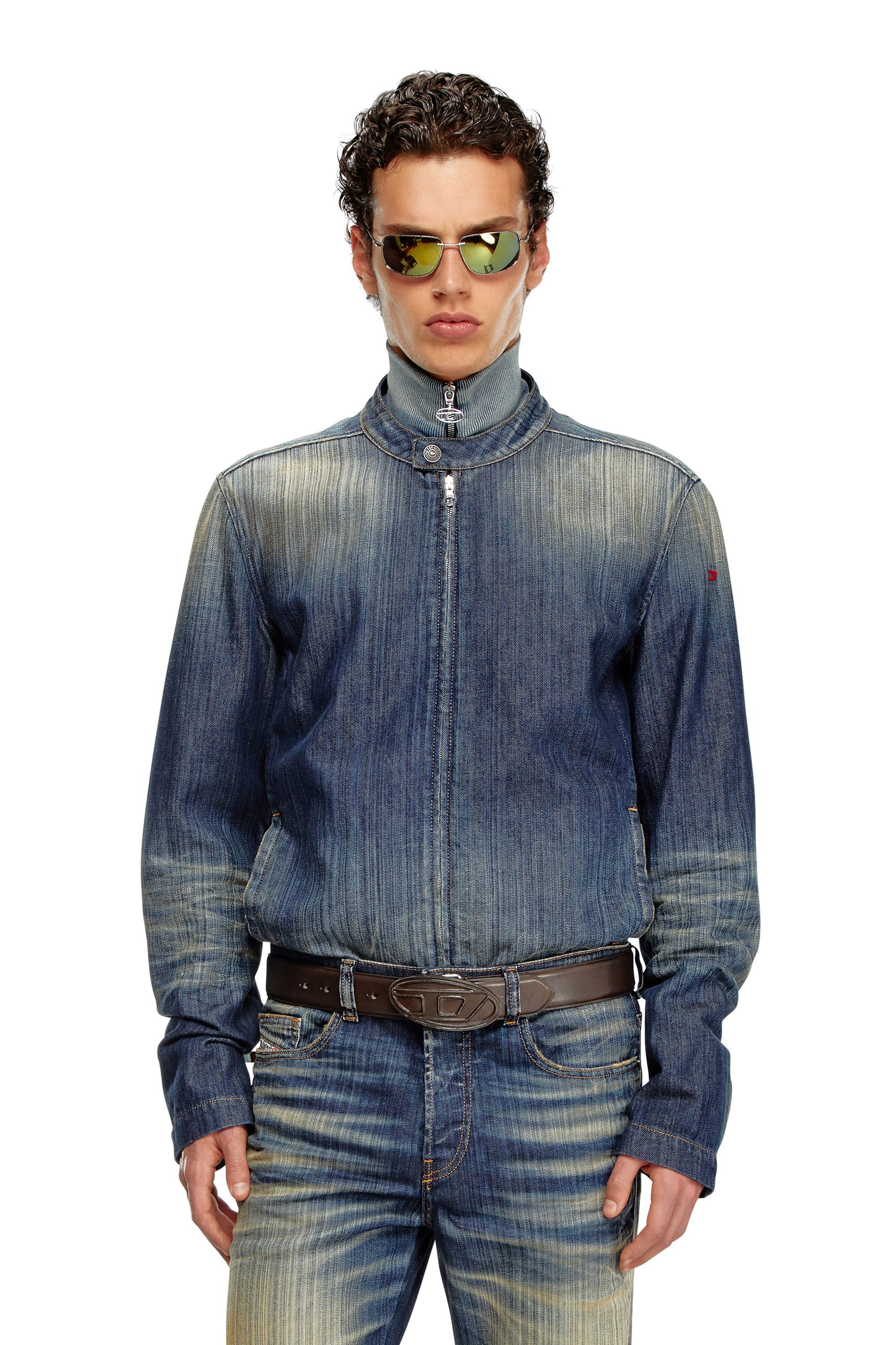 Men's Moto Racer jacket in clean-wash Denim | Black | Diesel