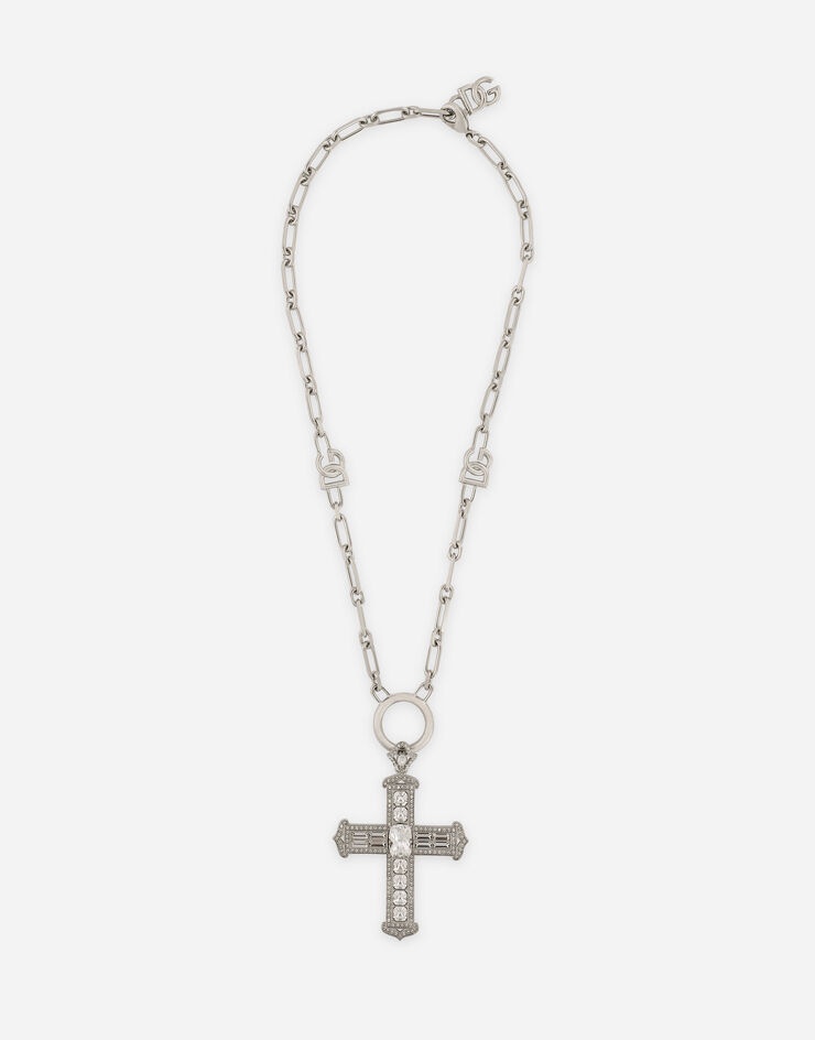 Chain necklace with cross and crystals - 1