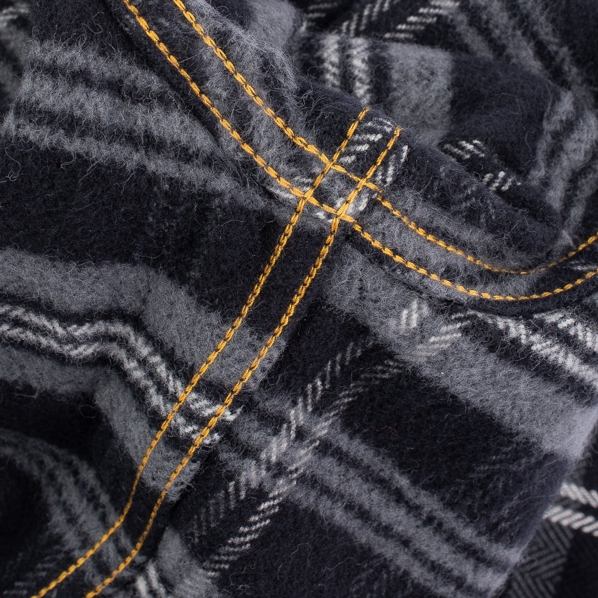 Ultra Heavy Flannel Herringbone Check Western Shirt - Black - 12