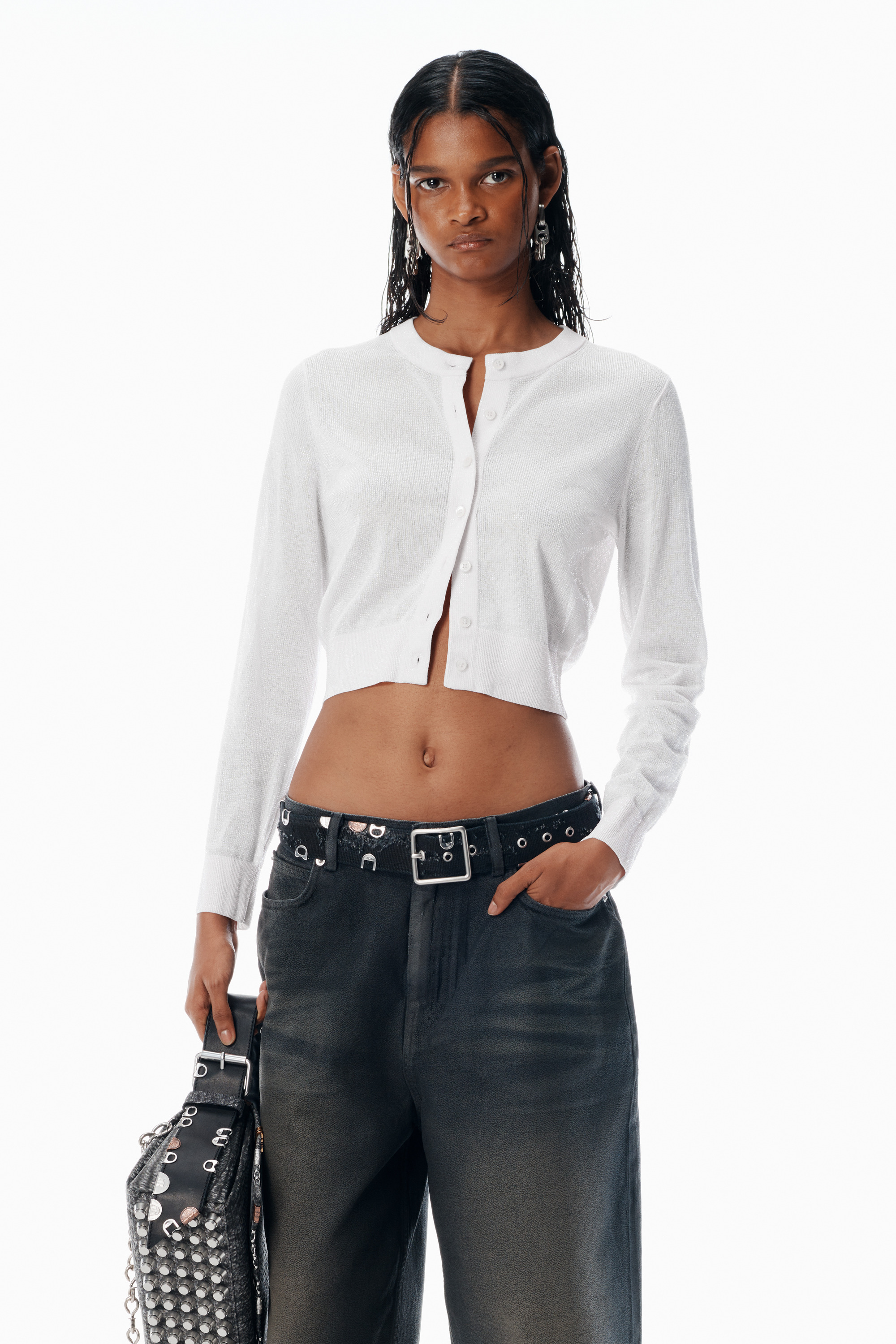 Cropped Cardigan in Clear Bead Hotfix - 2
