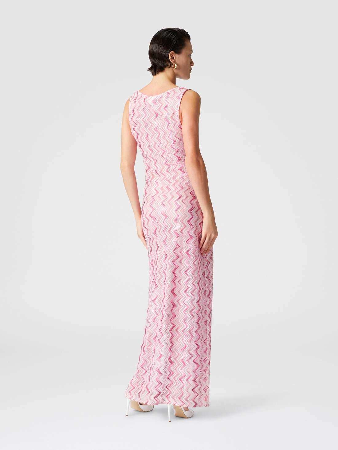 Long cover-up dress in slub zigzag viscose blend - 3