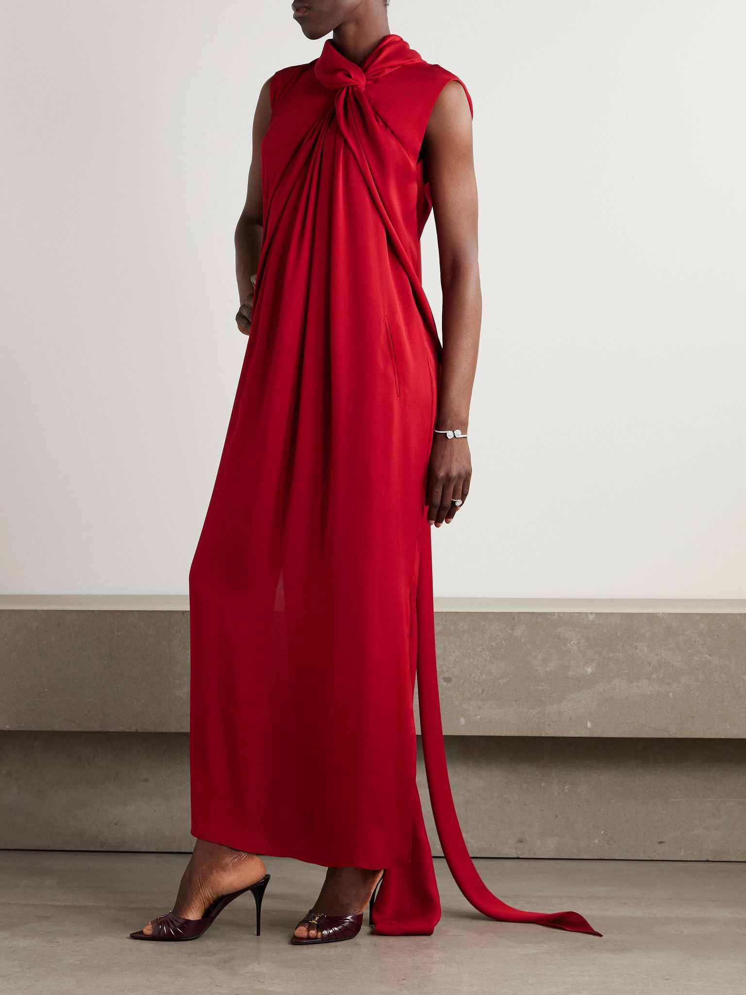 Draped crepe de chine maxi dress Red - 2