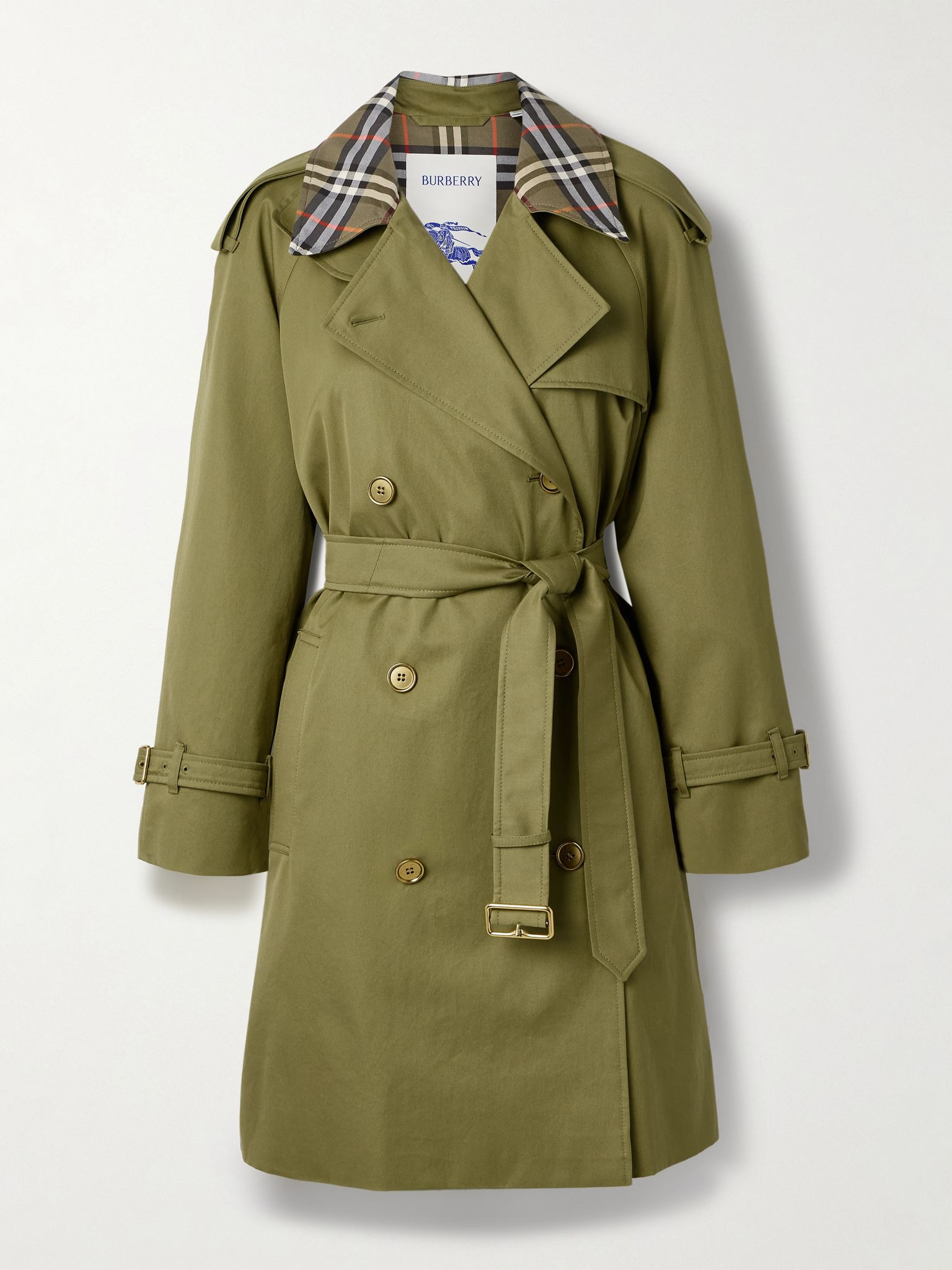 Belted double-breasted cotton-twill trench coat Green - 1