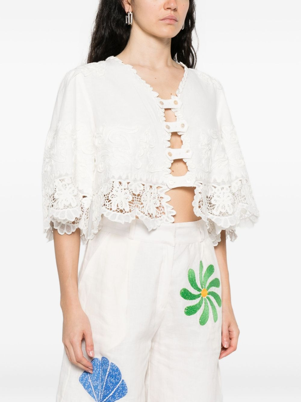 lace-trimmed buttoned blouse - 3