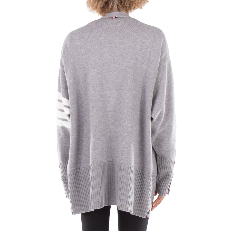 Thom Browne Light Grey 4-Bar Exaggerated Fit V-Neck Cardigan - 3