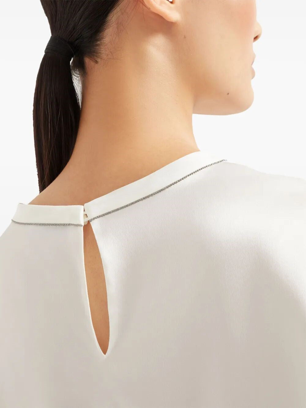 Brunello Cucinelli Women Stretch Silk Satin T-Shirt With Monili - 5
