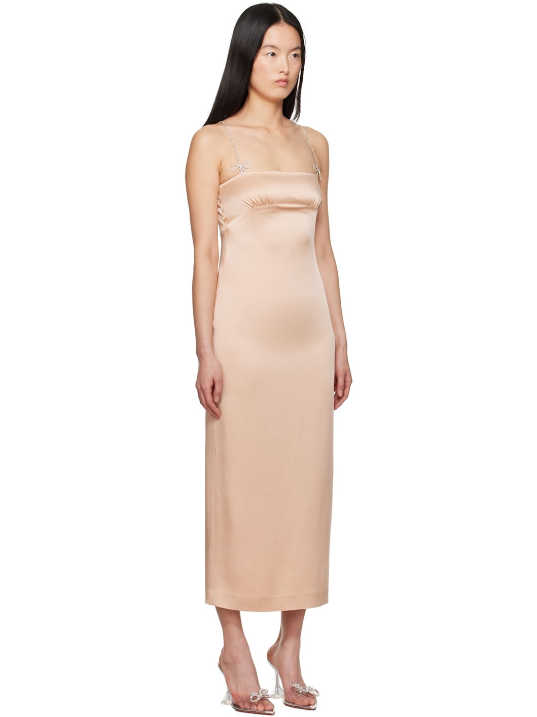Pink Satin Rhinestone Midi Dress - 2