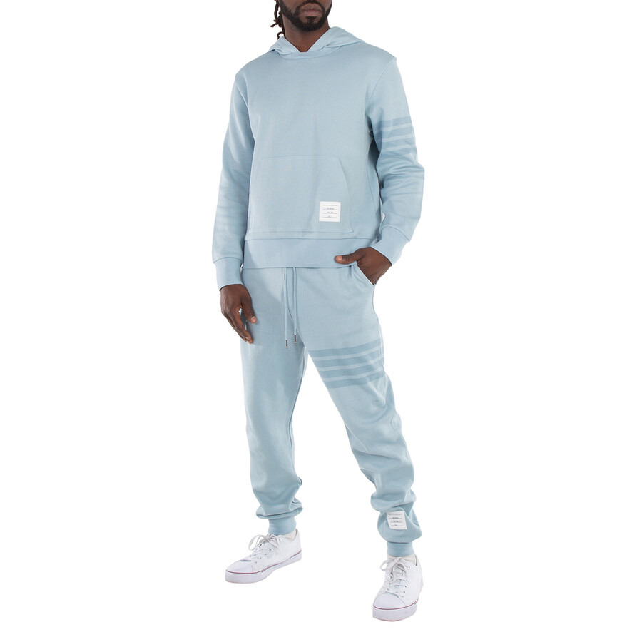 Thom Browne 4 Bar Double Face Knit Hoodie Light Blue - 4