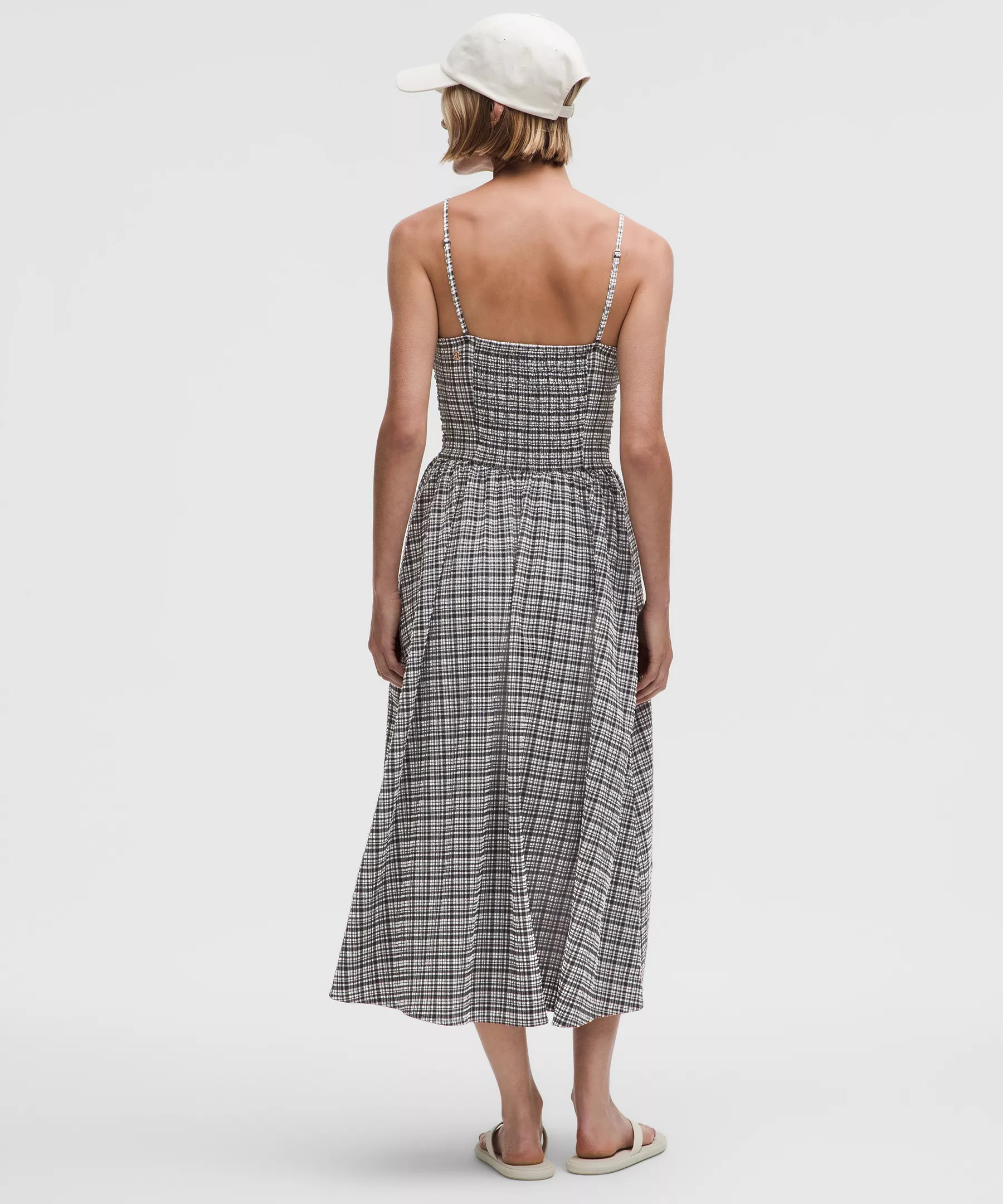 Seersucker Check Ruched Midi Dress - 2