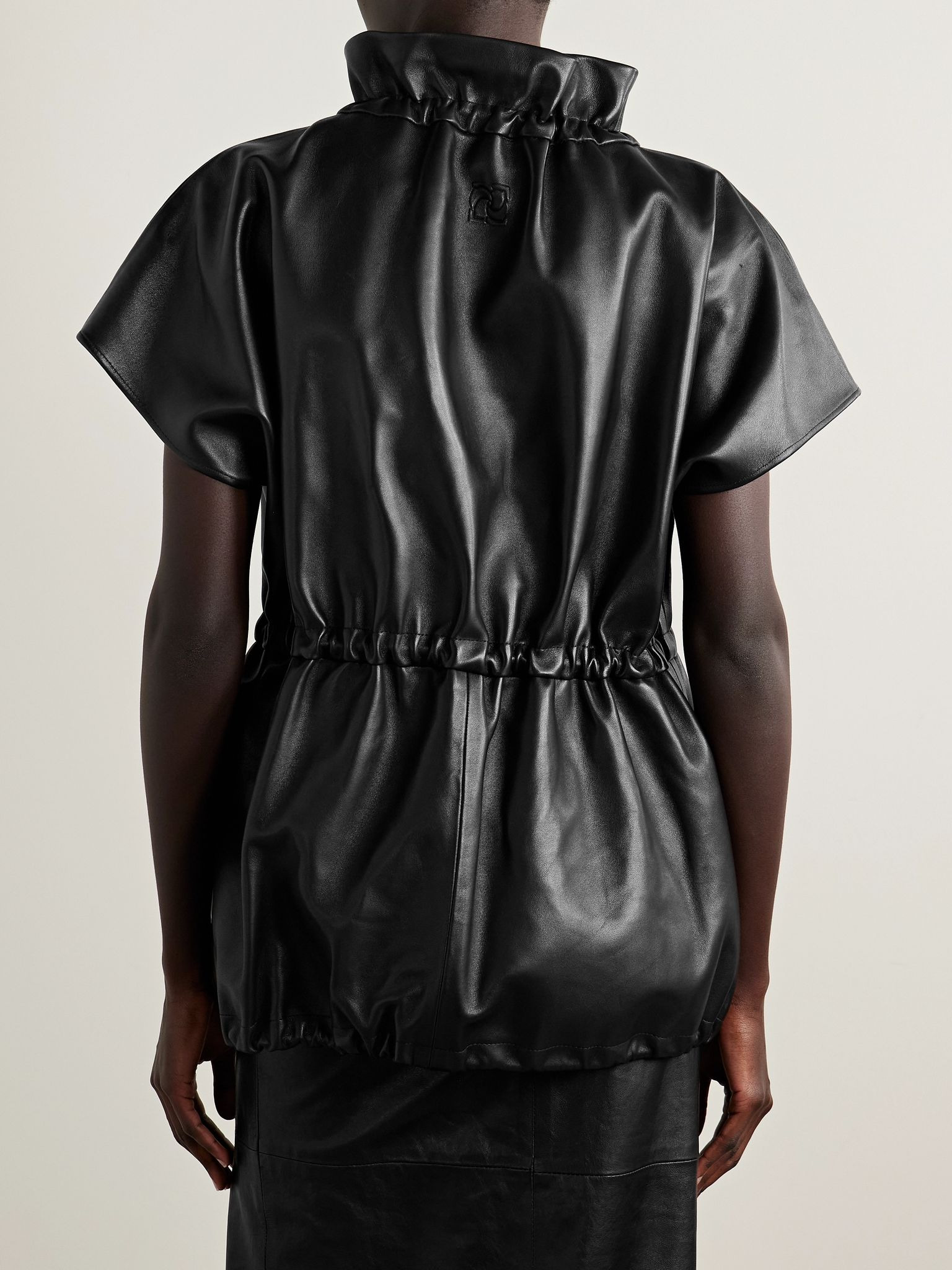 Gathered leather jacket Black - 4