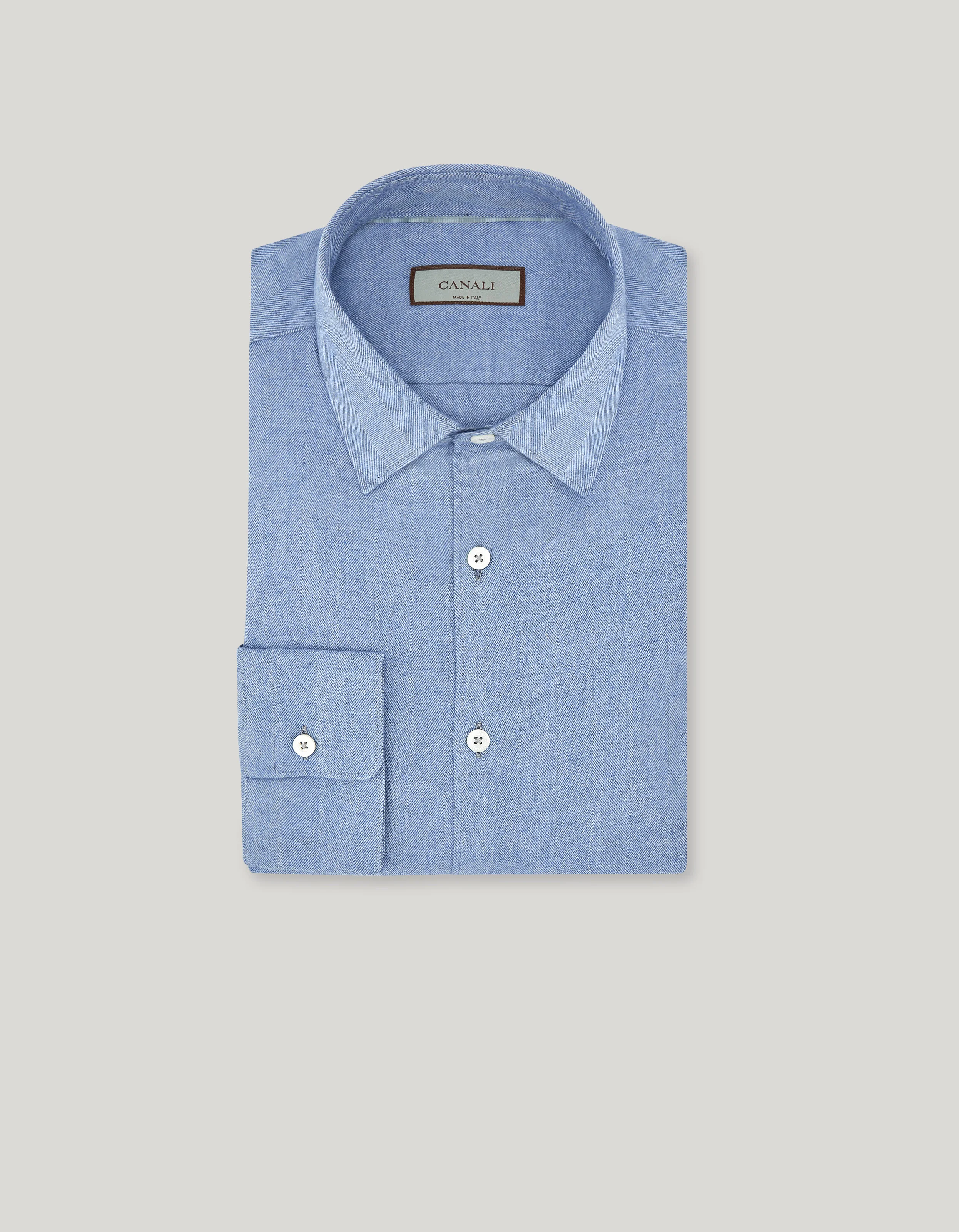 LIGHT BLUE MELANGE COTTON AND LYOCELL REGULAR-FIT SHIRT - 1