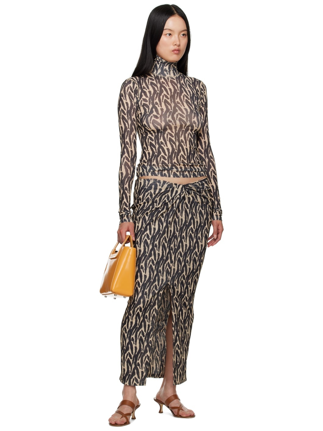 Beige & Black Marya Midi Skirt - 4