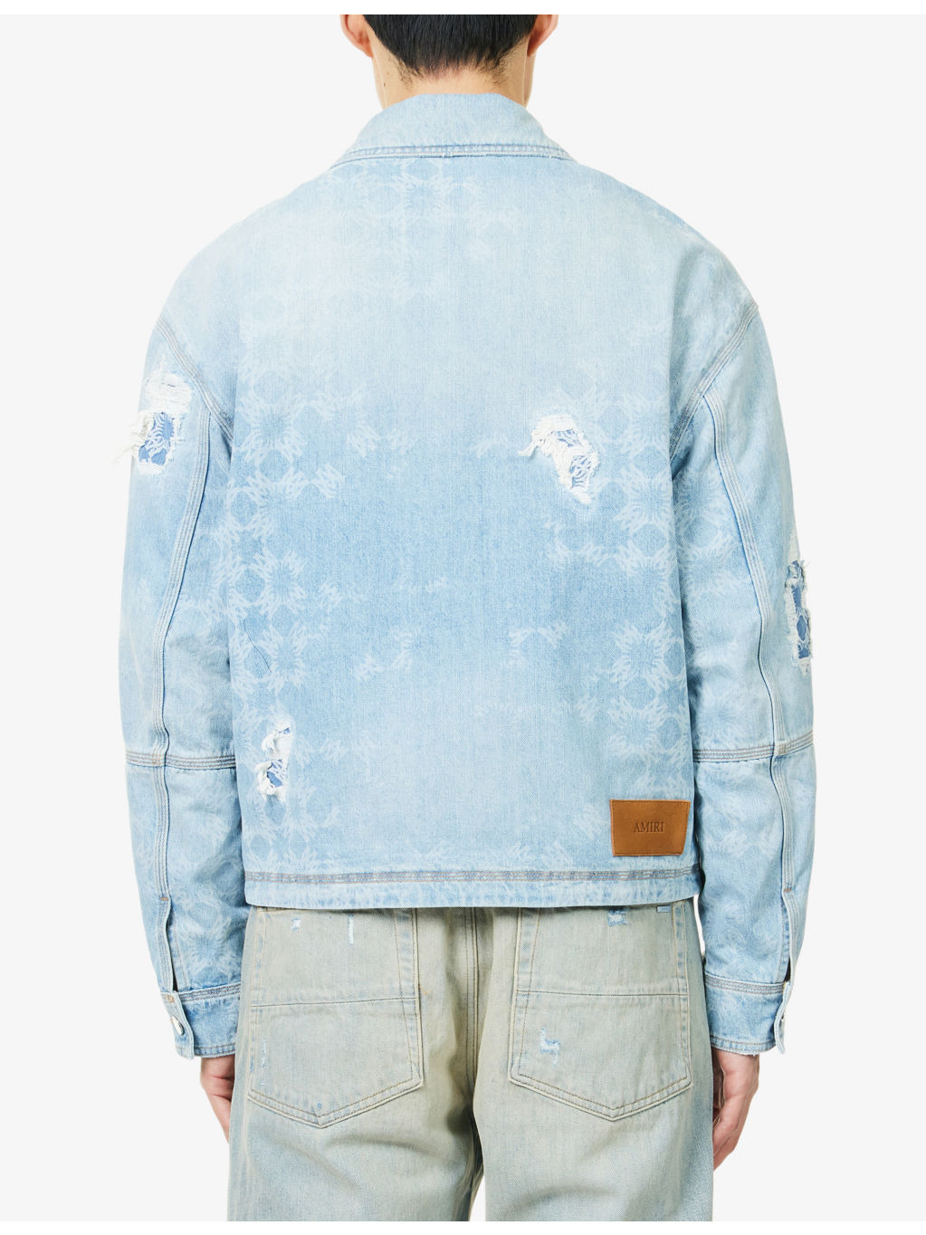Embroidered-Logo Distressed Denim Jacket - 4