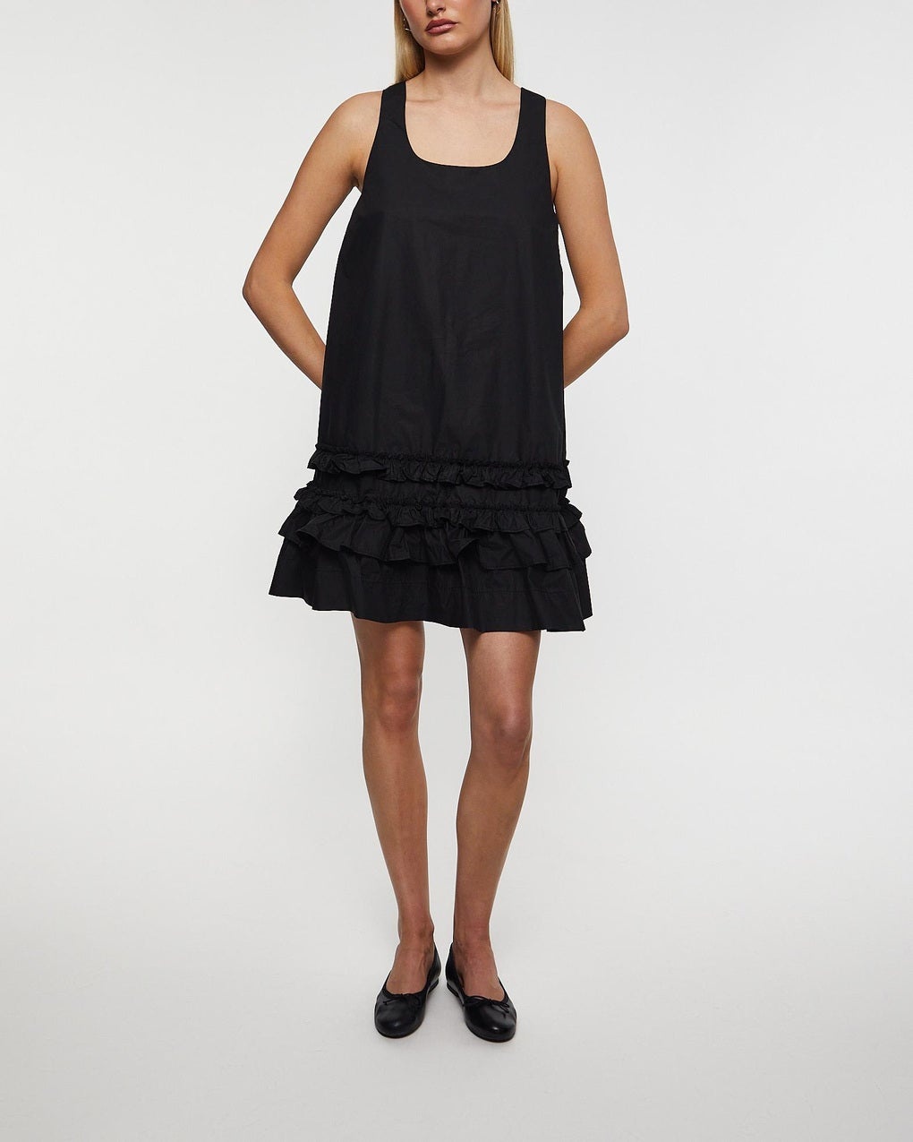 Dress Cotton Poplin U-neck Mini Black - 2