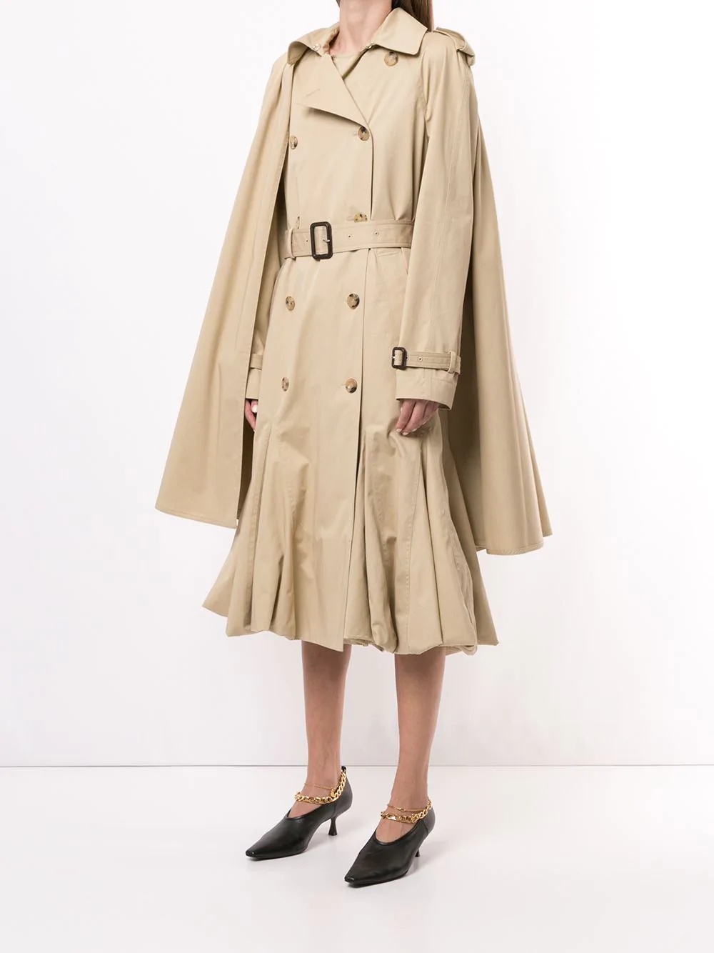 pleated cape-style trench coat - 3