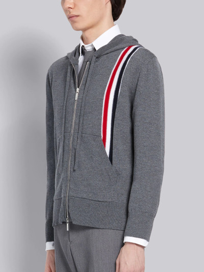 Thom Browne Medium Grey Merino Wool Jersey Tricolor Intarsia Stripe Zip-up Hoodie outlook