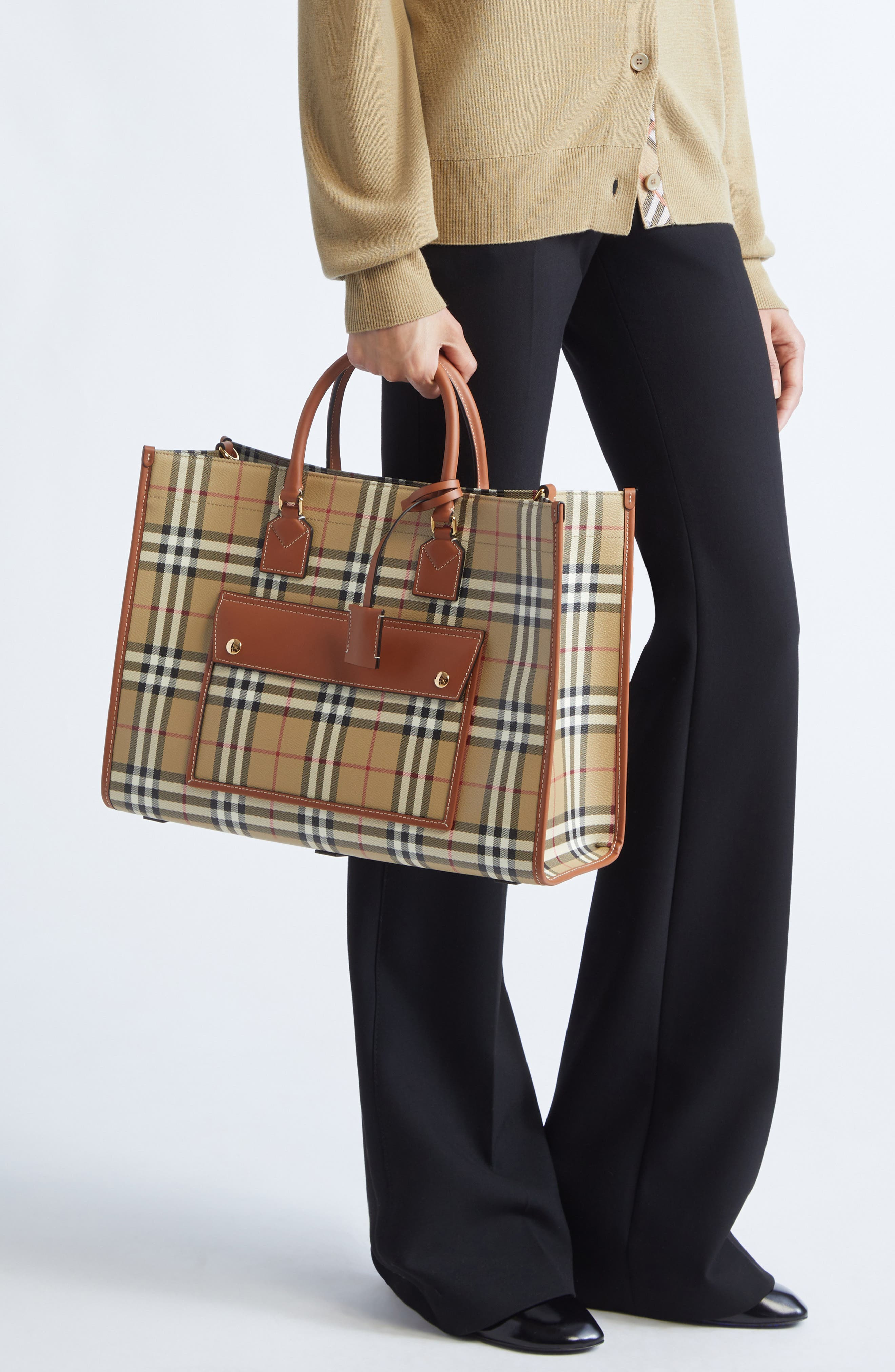 burberry Medium Freya Check Coated Canvas Tote in Vntg Chk/Briar Brown at Nordstrom - 2