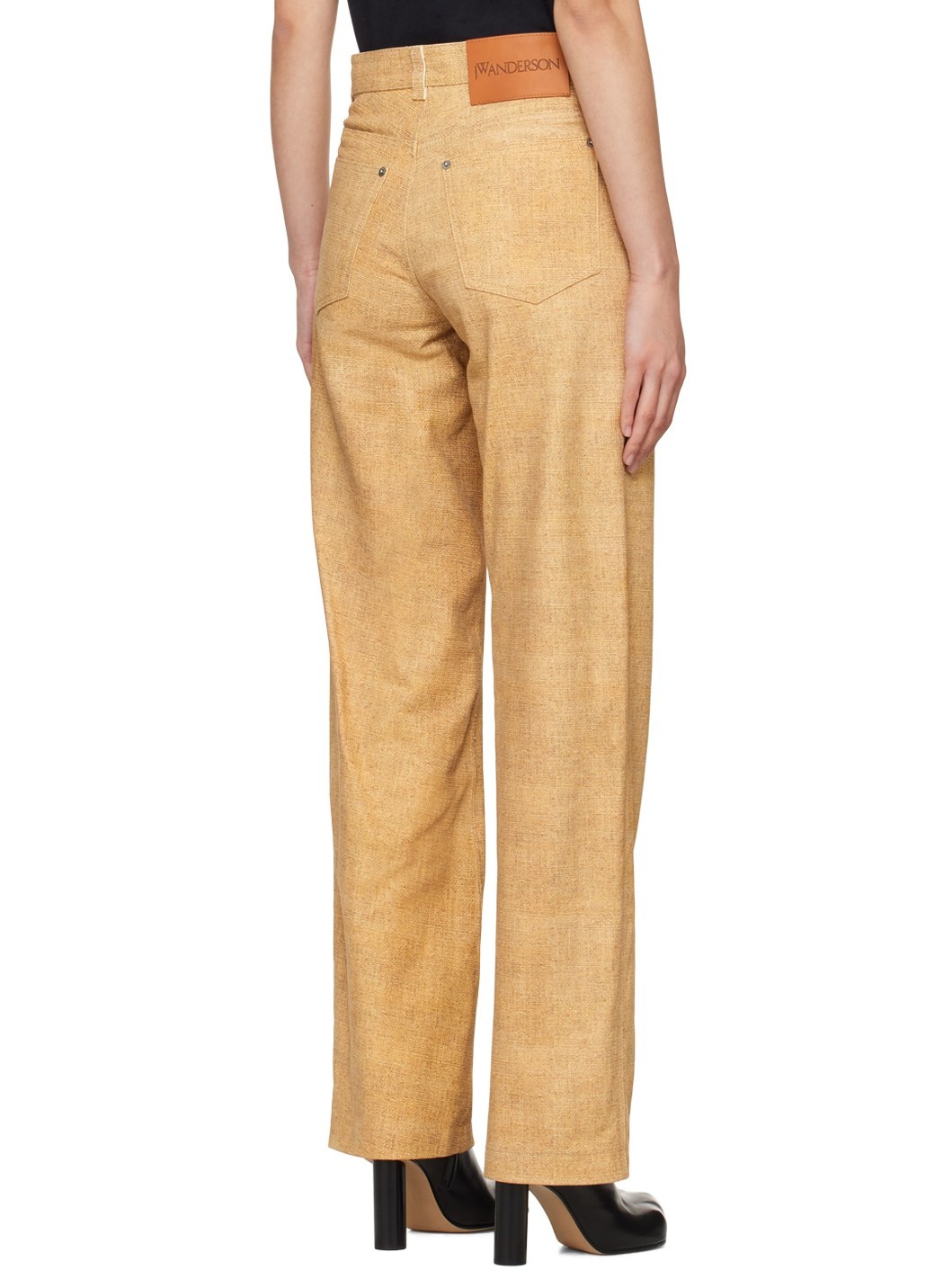 Beige Straight-Fit Leather Pants - 3
