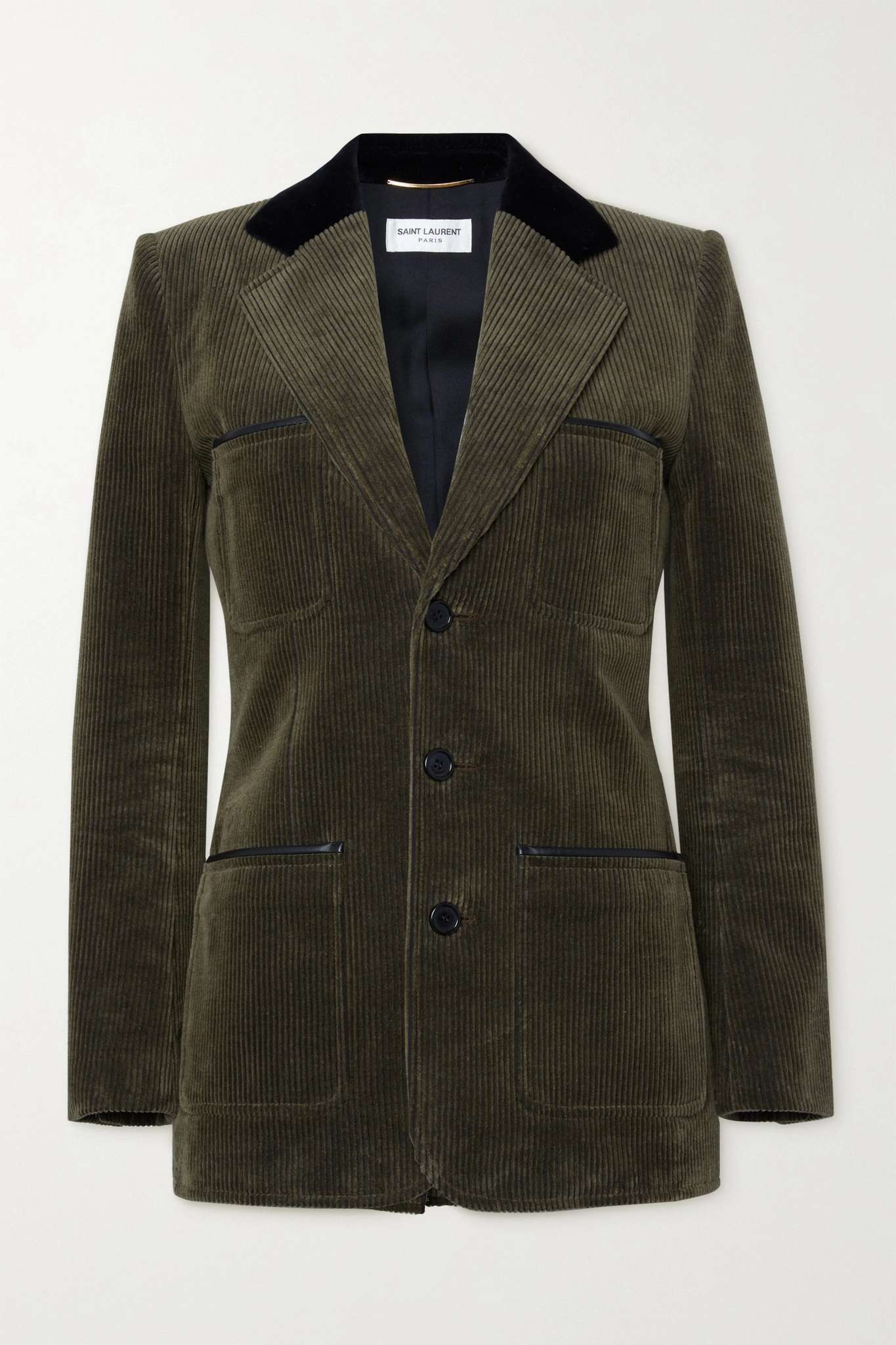 Leather-trimmed cotton-corduroy blazer - 1