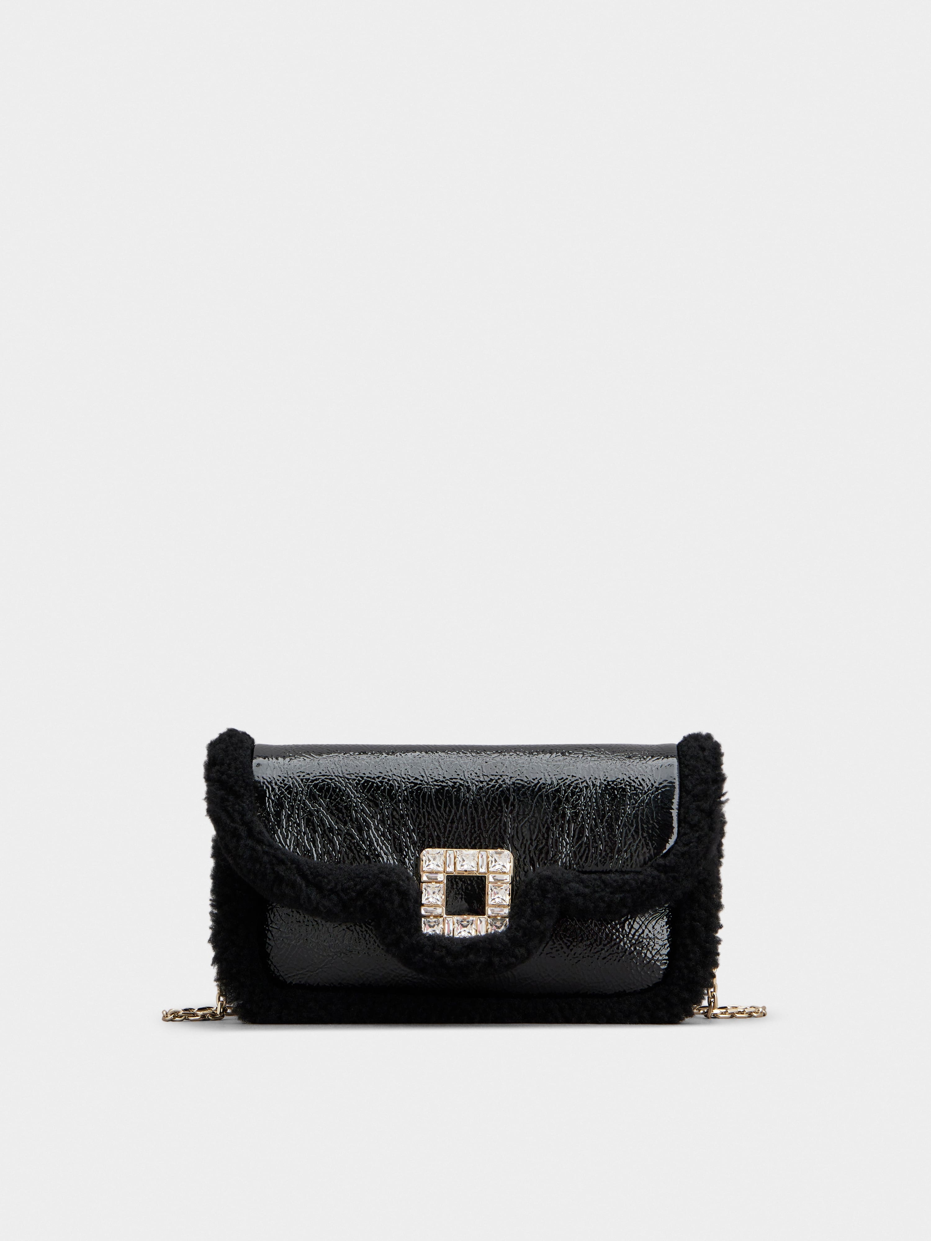 Jeu de Fille Viv' Shearling Strass Buckle Clutch Bag in Patent Leather - 1