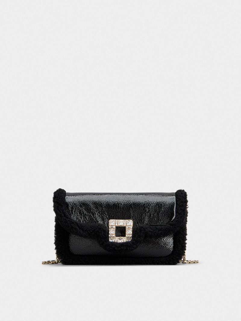 Jeu de Fille Viv' Shearling Strass Buckle Clutch Bag in Patent Leather 1