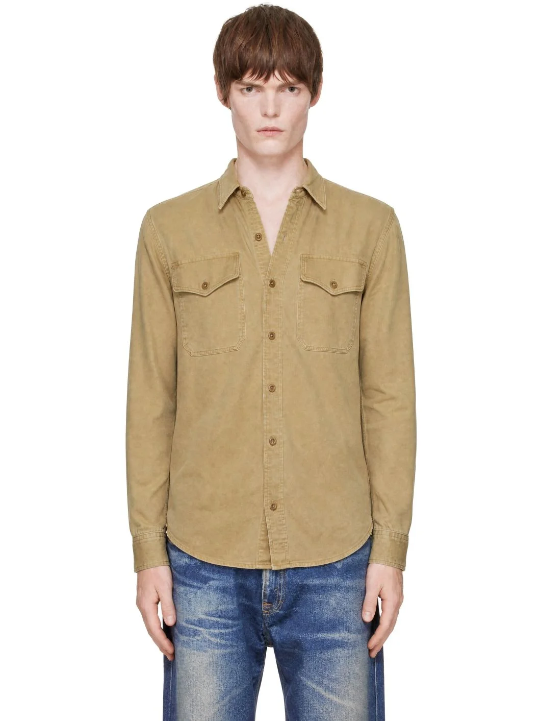 Tan Twill Officer Work Shirt - 1