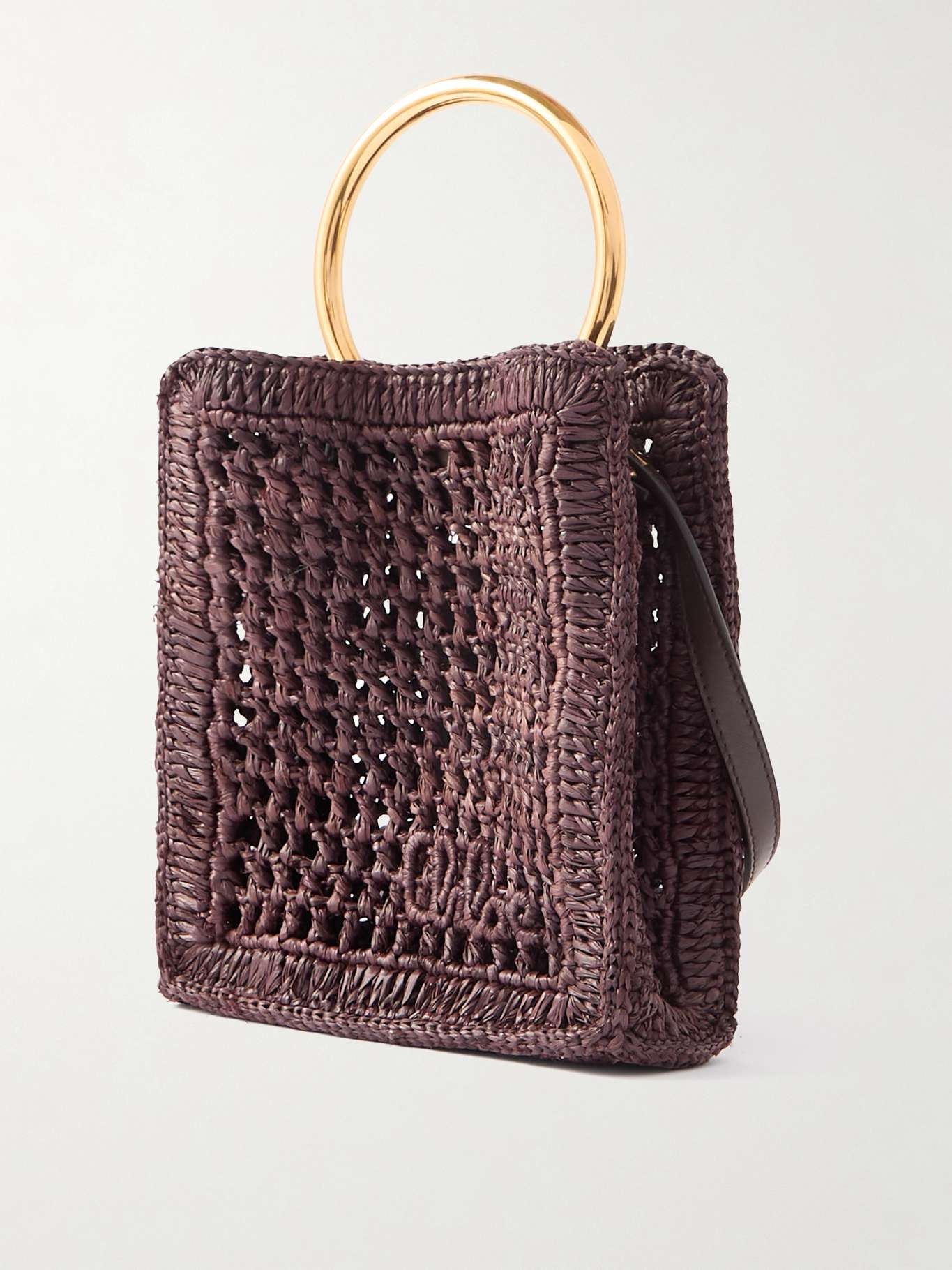 Summer Banana small leather-trimmed woven raffia tote bag Dark brown - 3