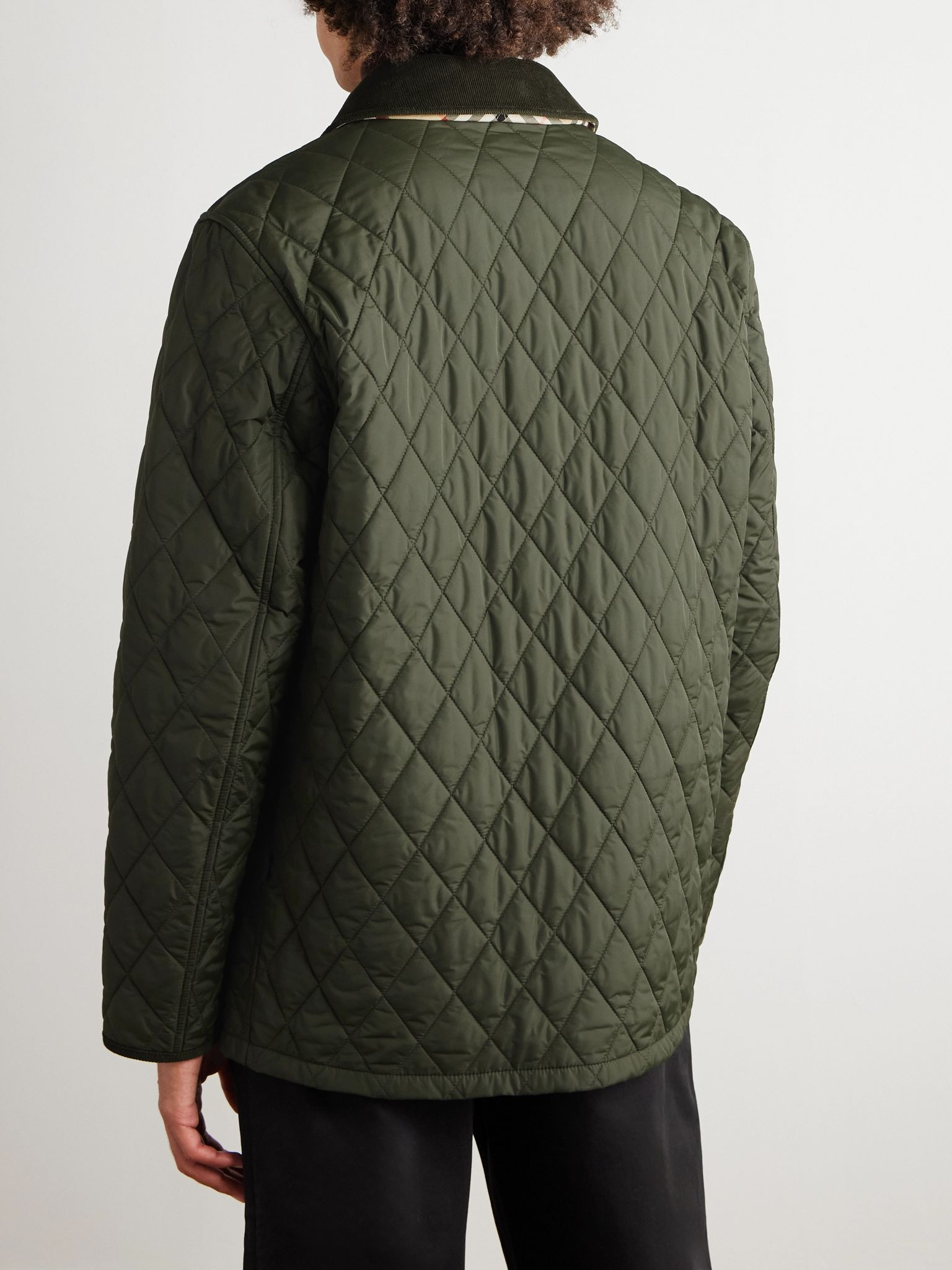 Padded Corduroy-Trimmed Quilted Shell Jacket Green - 4