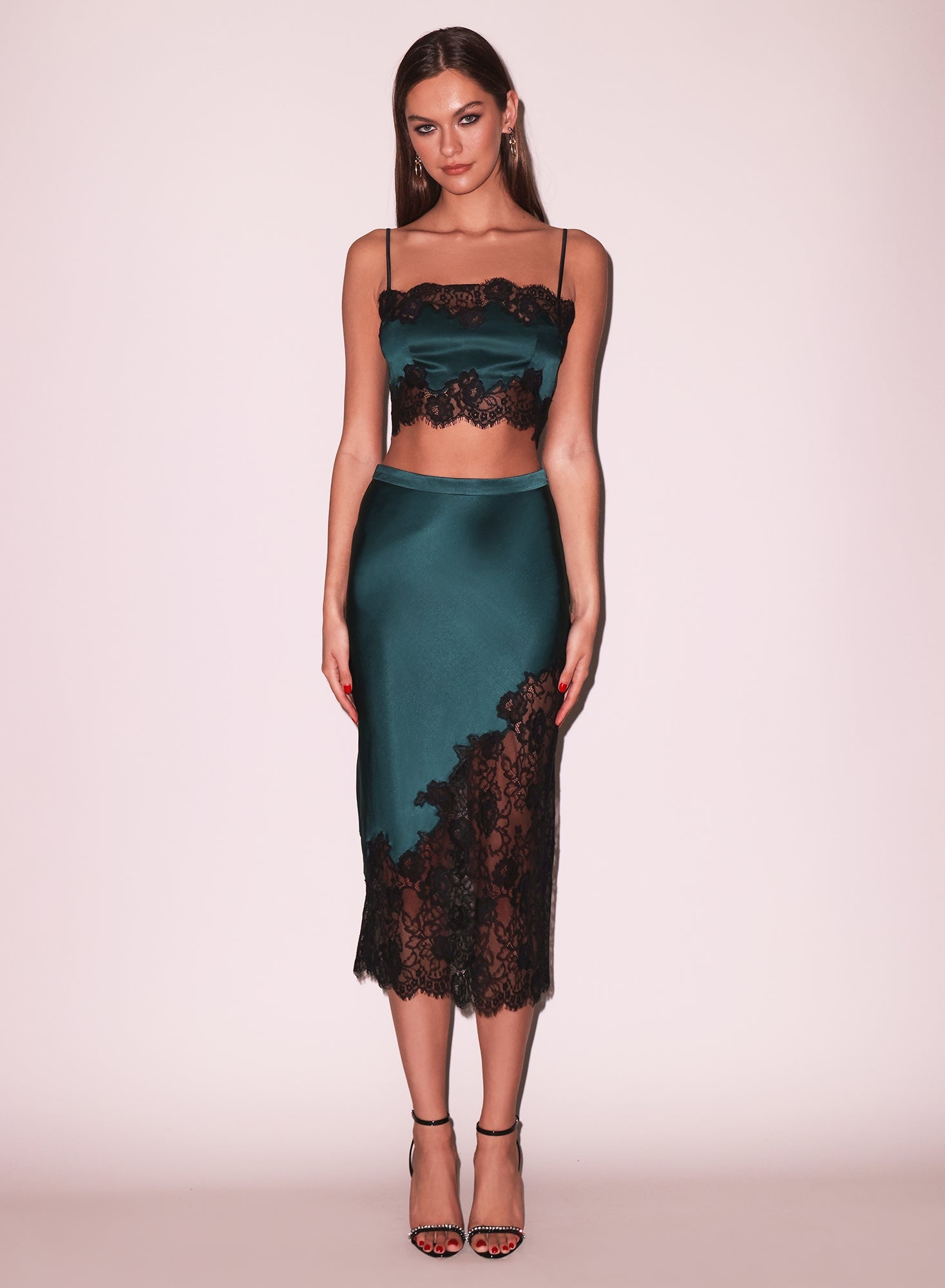 Silk & Lace Scallop Midi Skirt - 4