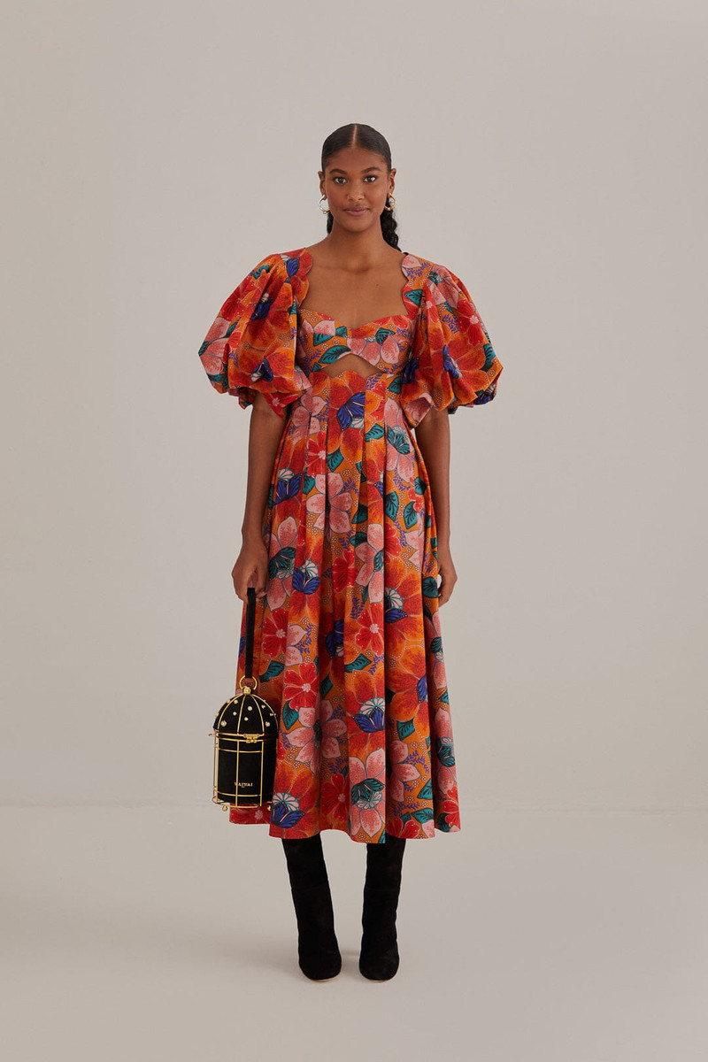 Orange Marias Floral Cut-Out Midi Dress 1