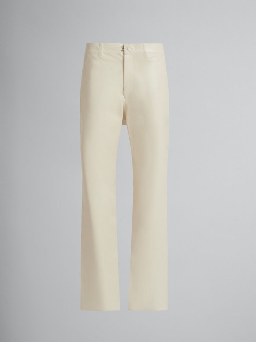 WHITE WOOL AND COATED FABRIC FIVE-POCKET TROUSERS - 1