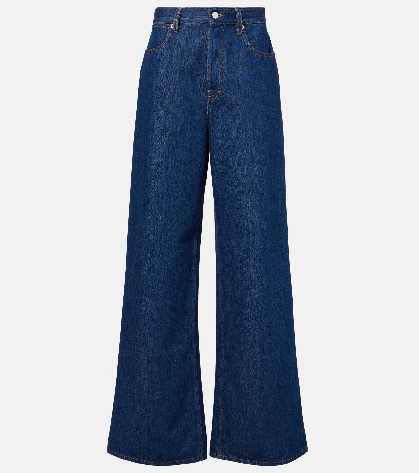 Leather-trimmed wide-leg jeans - 1