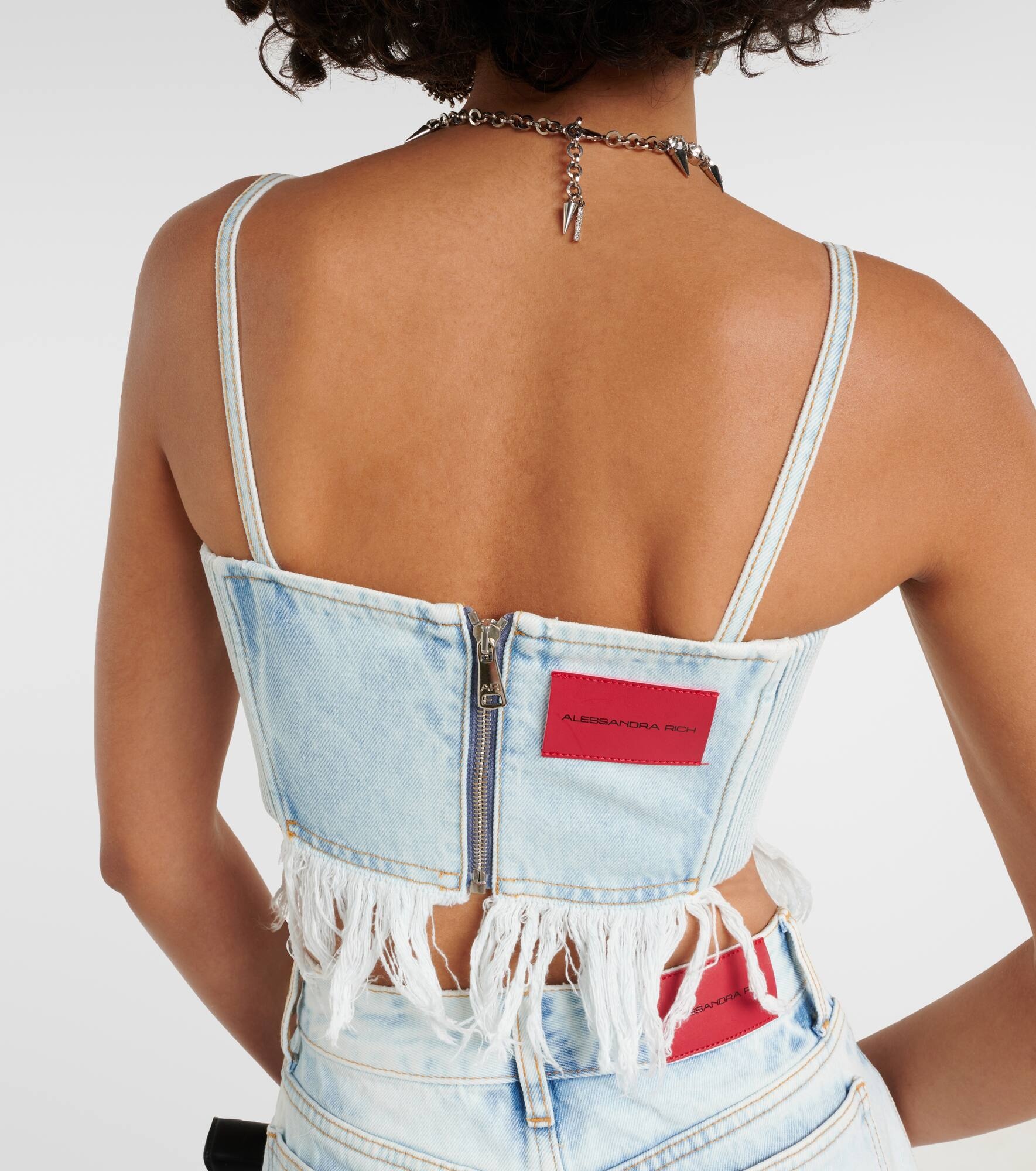 Distressed denim bustier - 5