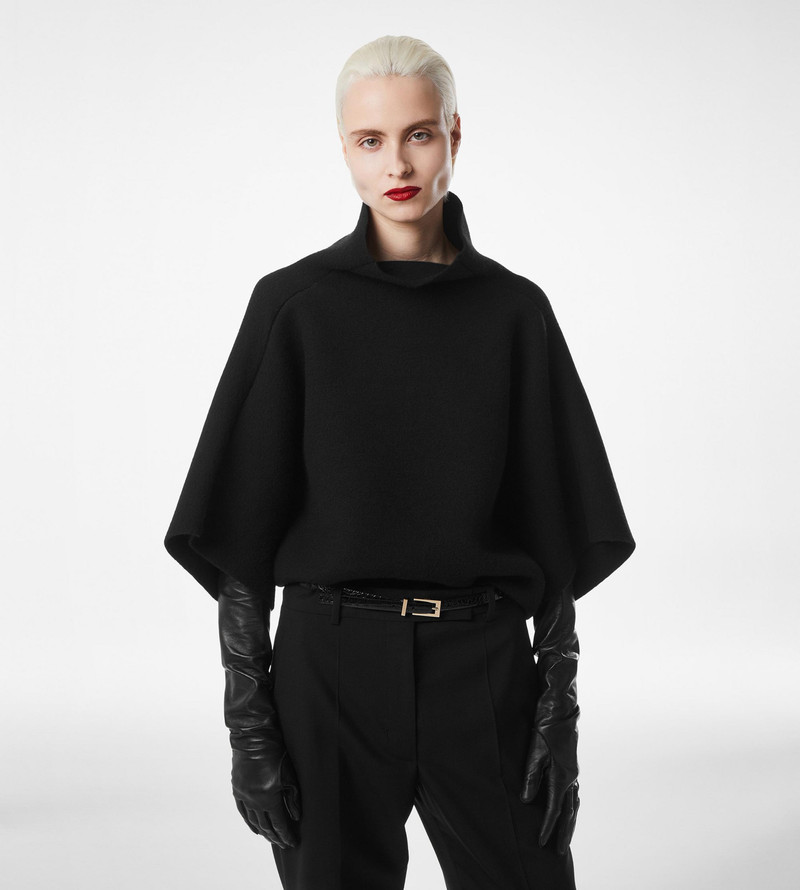 ULTRAFINE CASHMERE BLEND FUNNEL NECK SCULPTURAL T-SHIRT 3