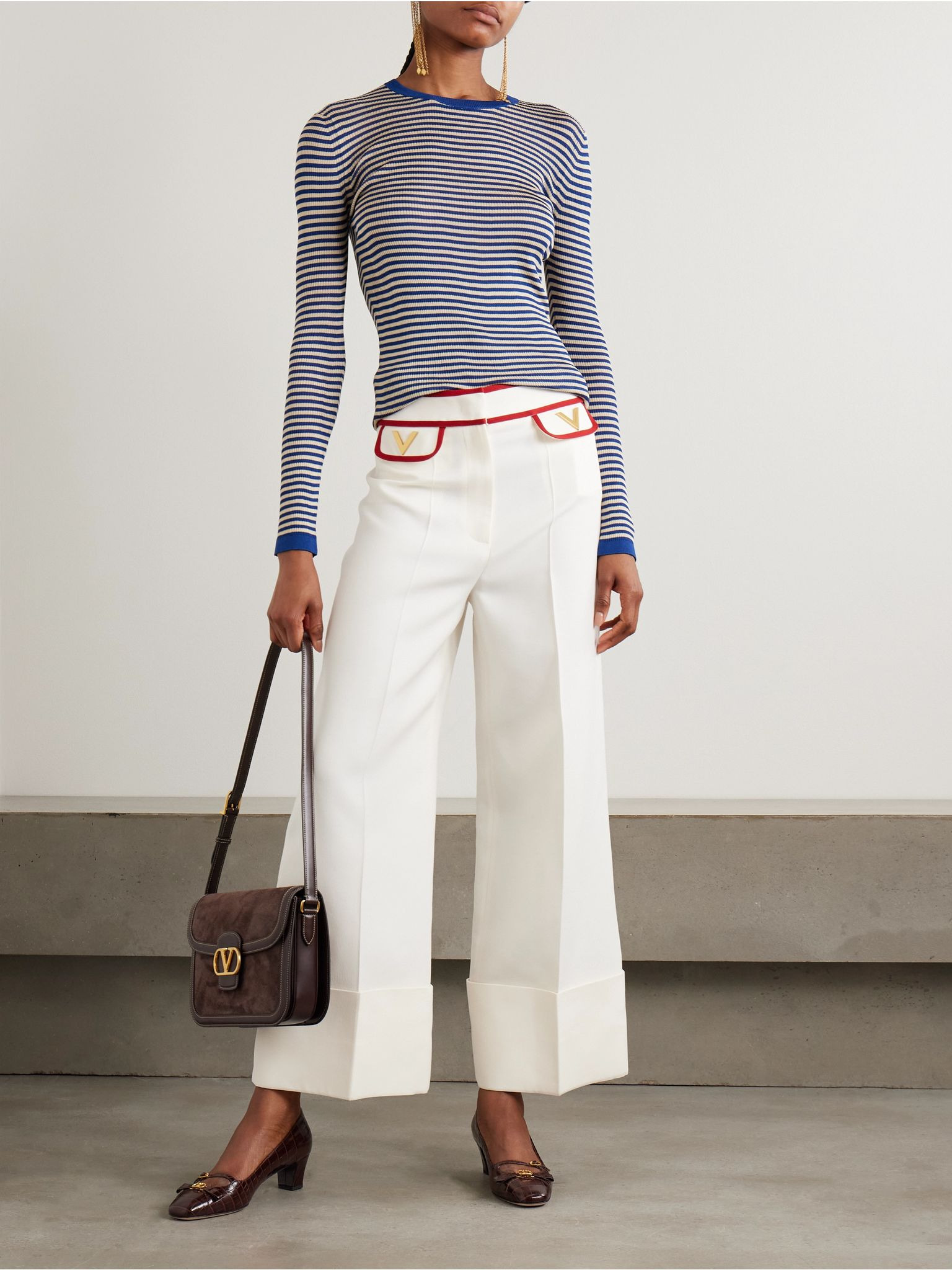 Embellished wool and silk-blend wide-leg pants White - 3