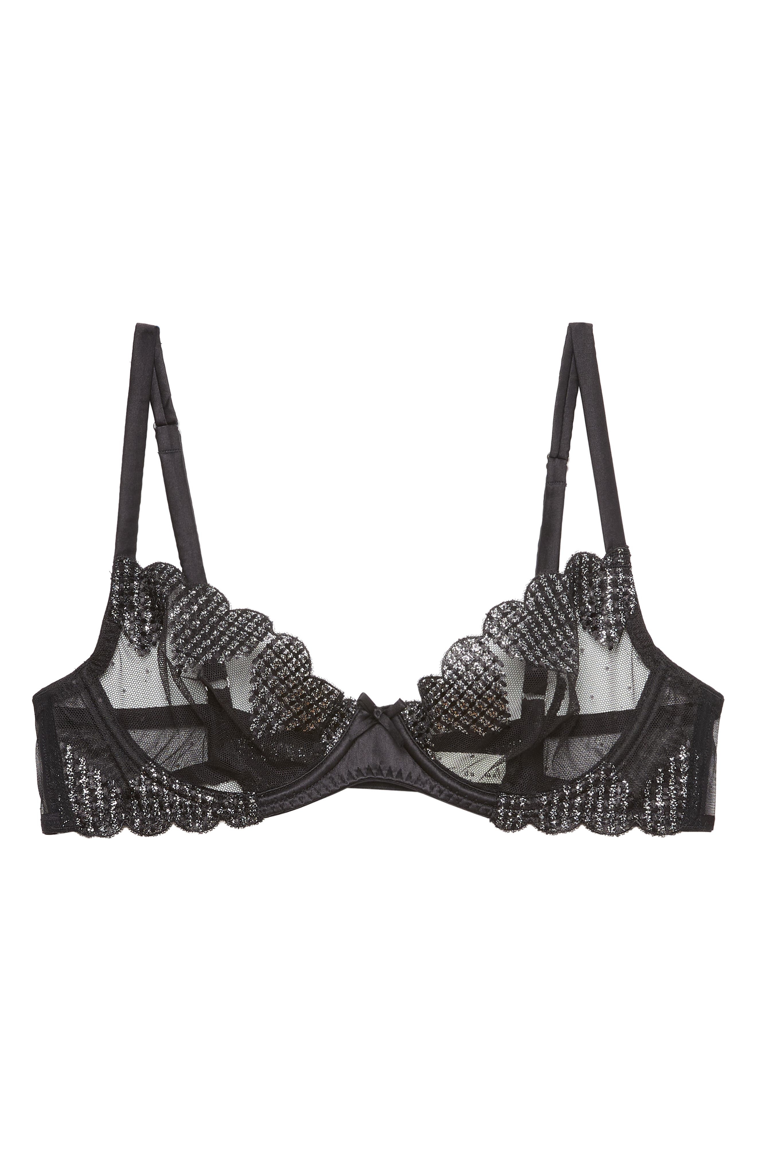 Fleur Du Mal Metallic Heart Embroidered Underwire Demi Bra in Black at Nordstrom - 4