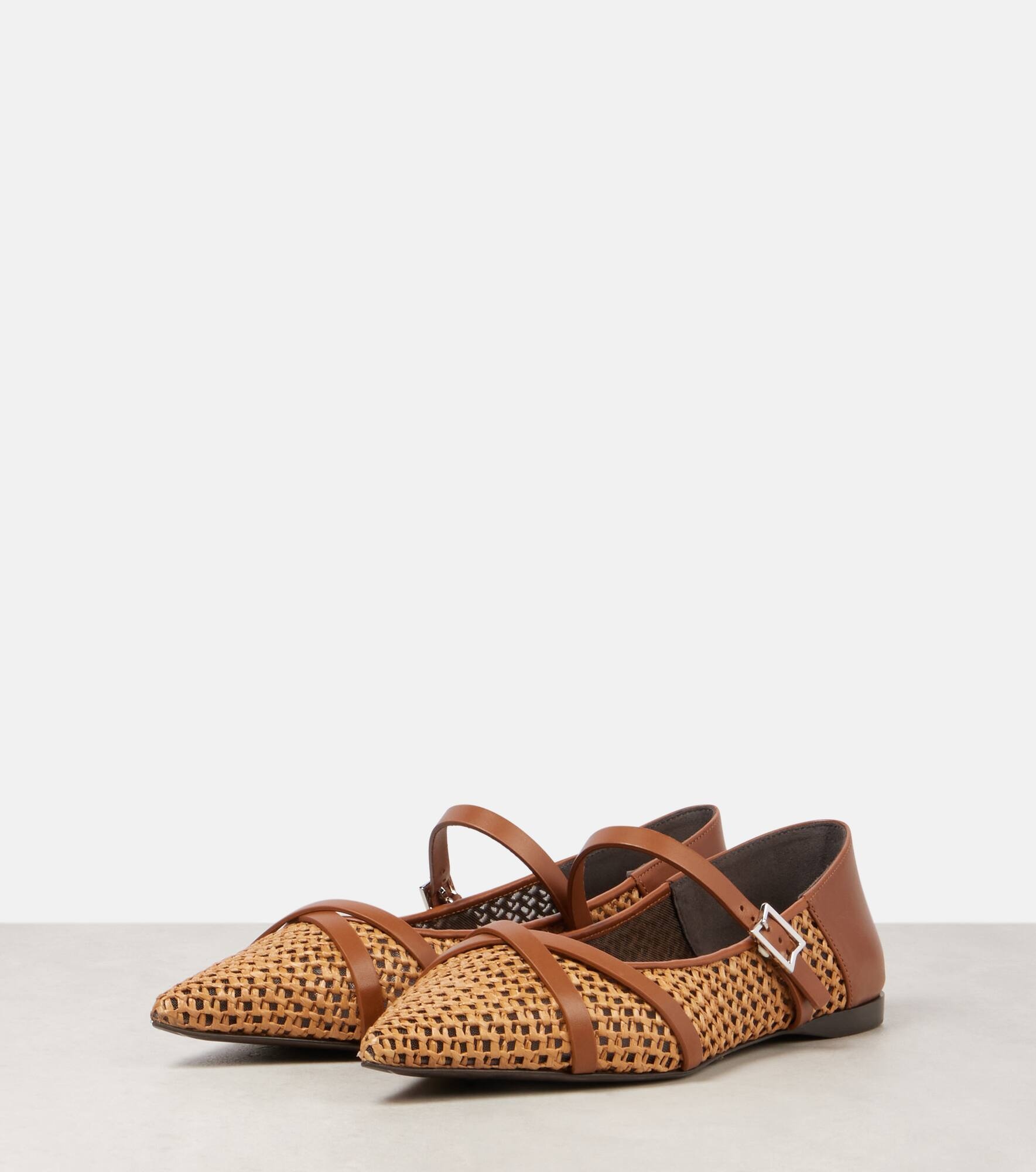 Woven leather-trimmed Mary Jane flats - 4