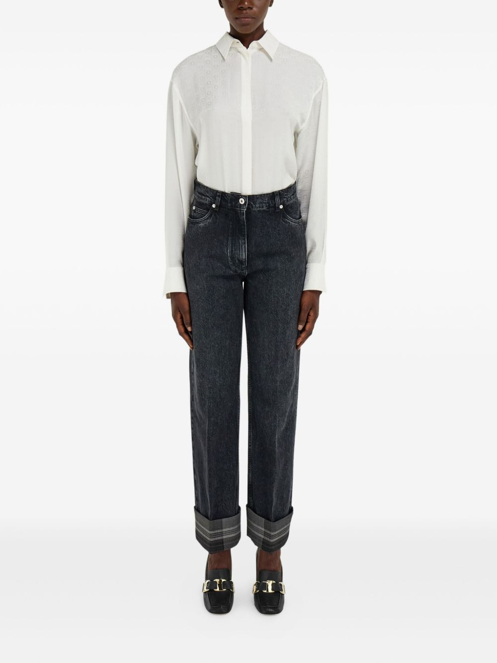 tartan-cuffs straight-leg jeans - 2