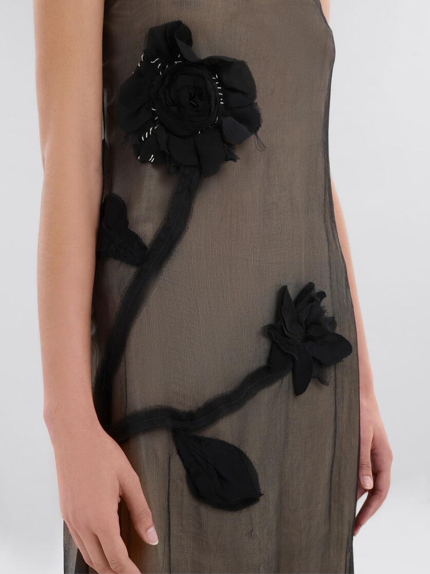BLACK CREPON SLIP DRESS WITH FLOWER APPLIQUÉS - 5