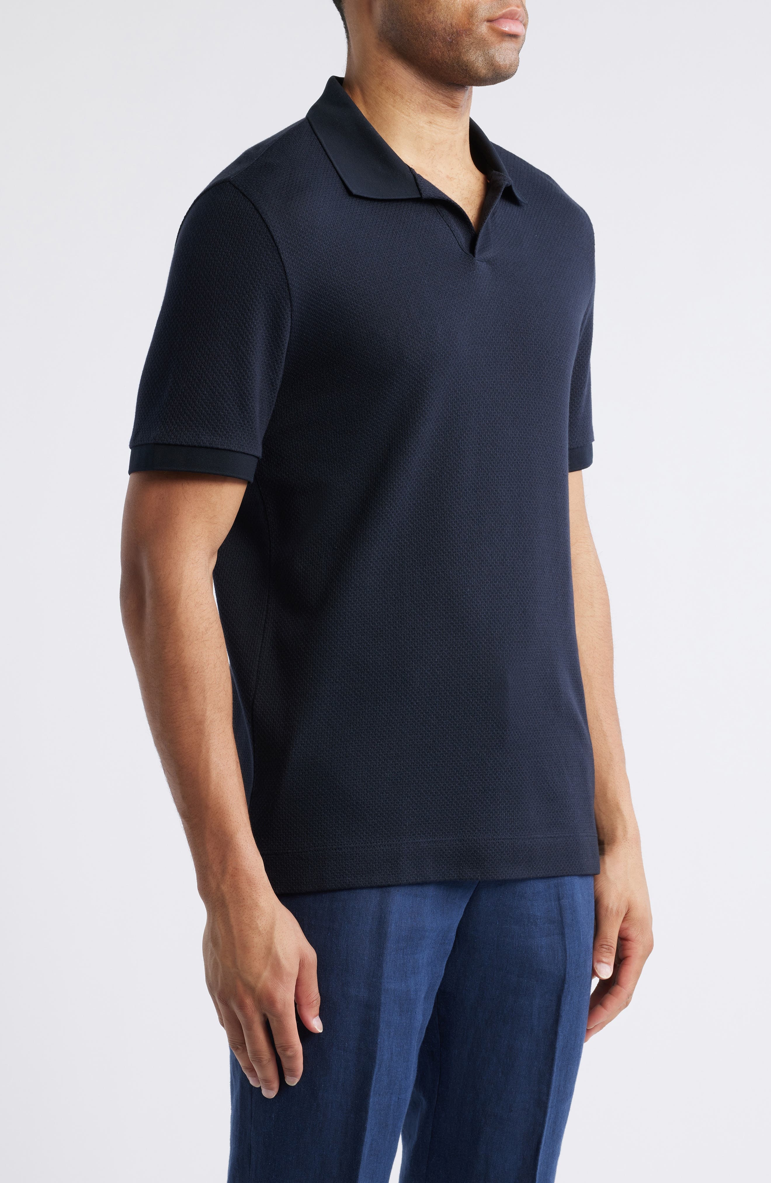 BOSS Parson Cotton & Silk Polo in Dark Blue at Nordstrom - 3