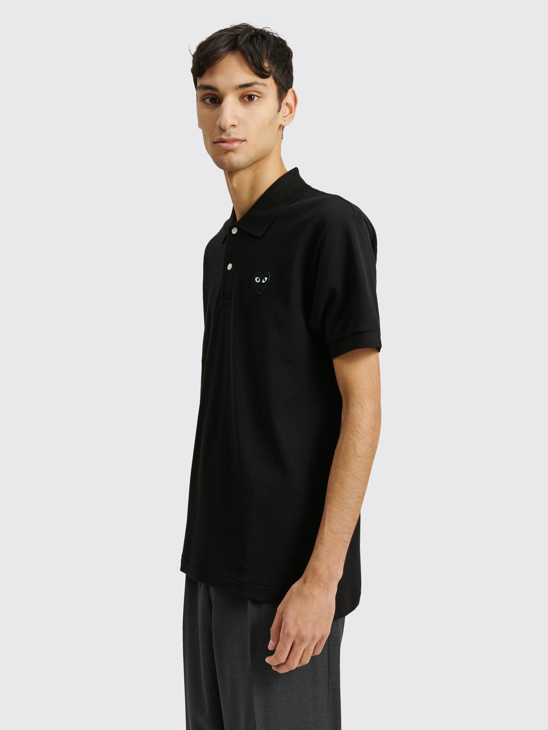 COMME DES GARÇONS PLAY SMALL HEART POLO T-SHIRT BLACK / BLACK - 3