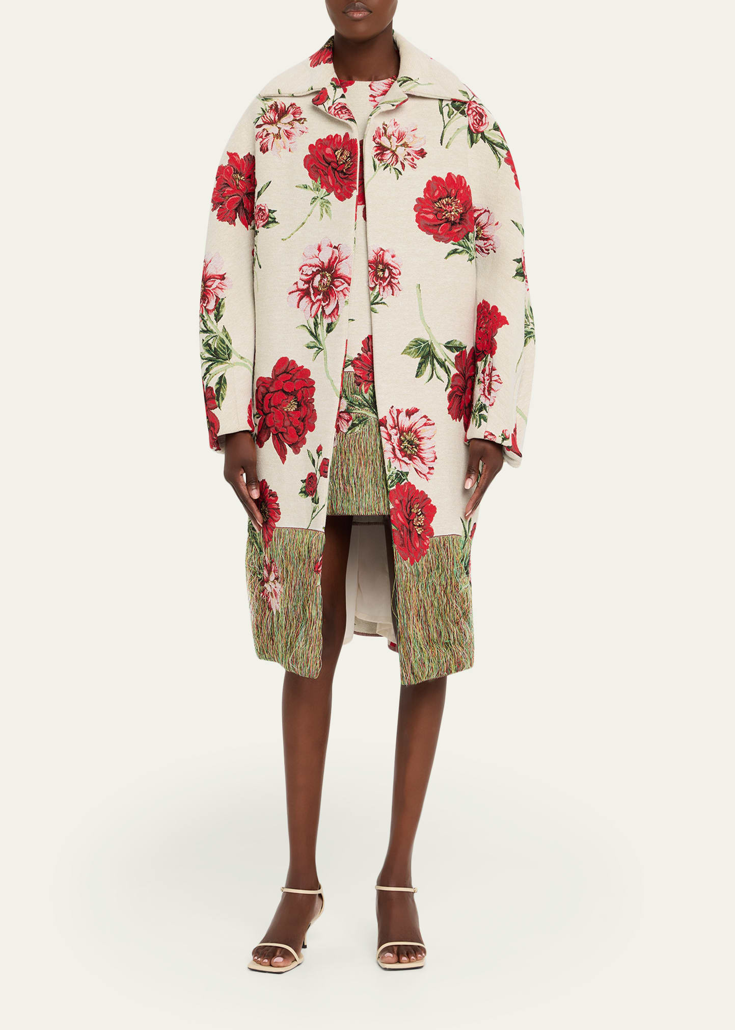 Oversized Peony Jacquard Coat - 2